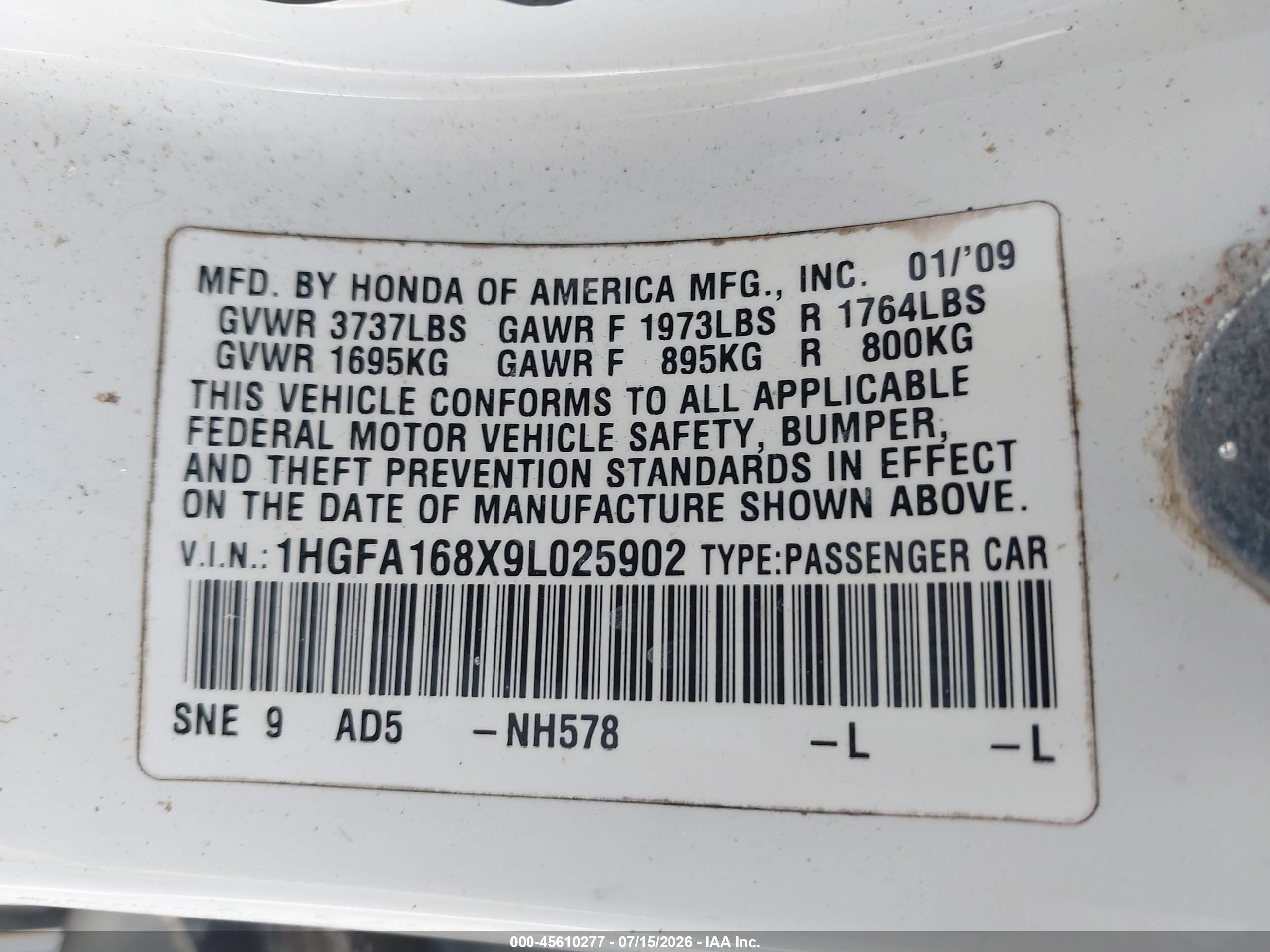 2009 Honda Civic Ex White vin: 1HGFA168X9L025902