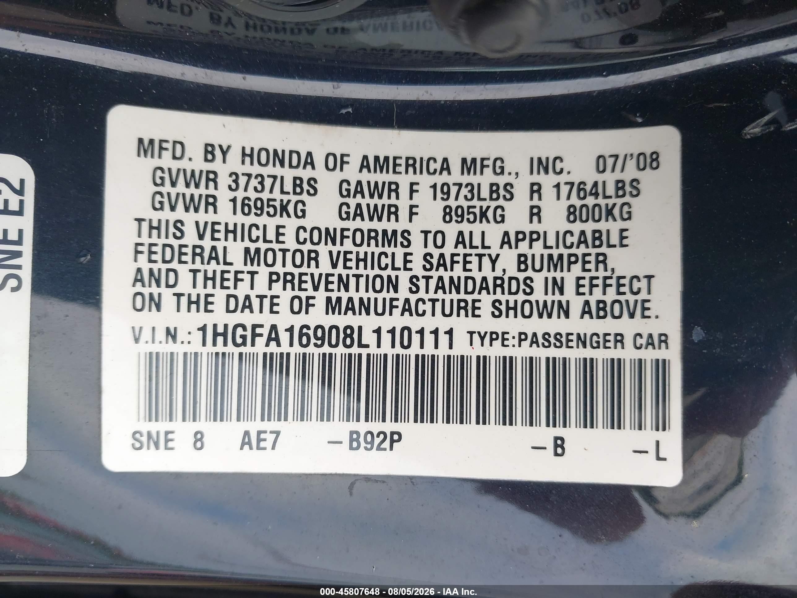2008 Honda Civic Ex-l Black vin: 1HGFA16908L110111