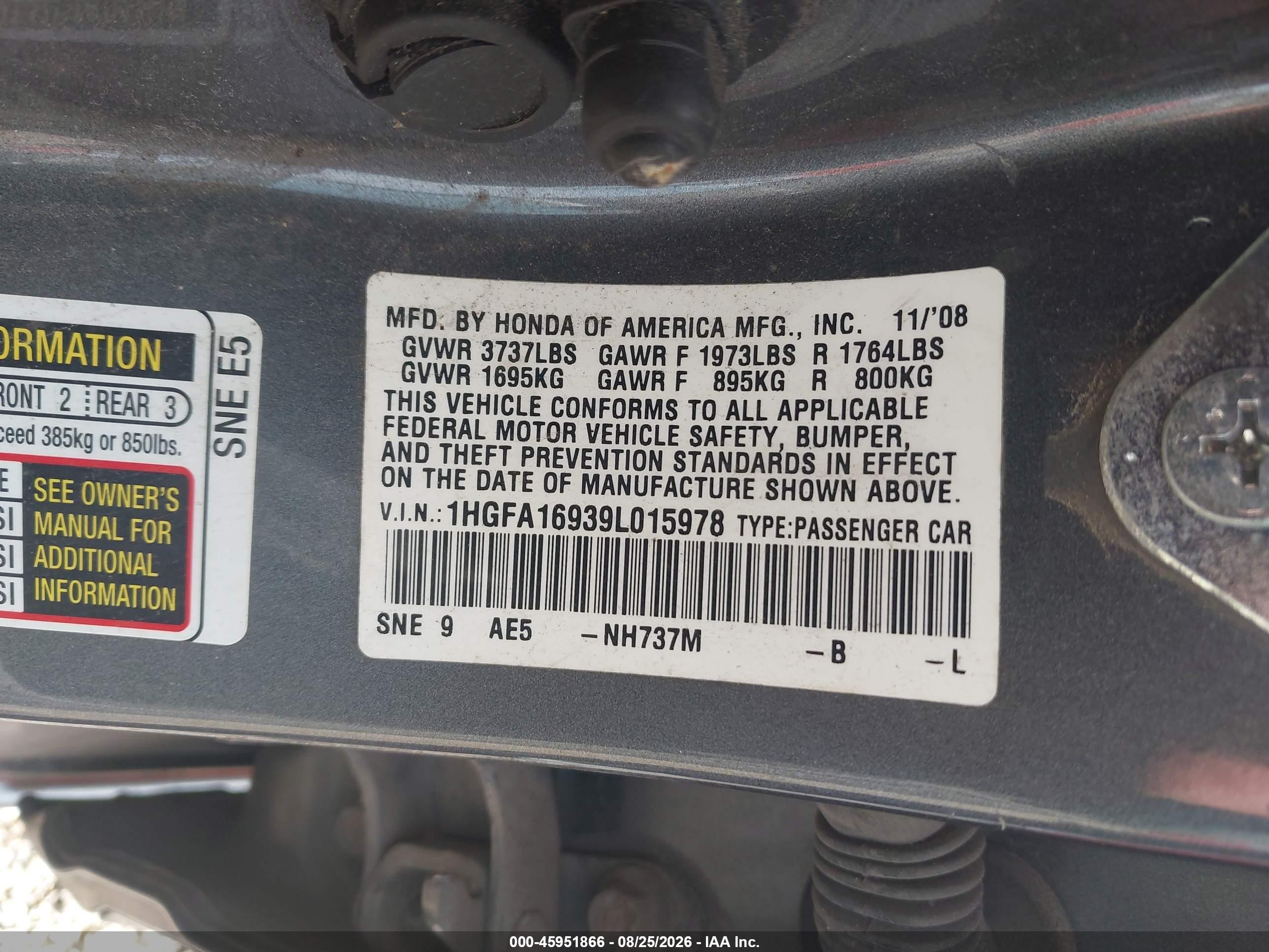 2009 Honda Civic Ex-l Серый vin: 1HGFA16939L015978