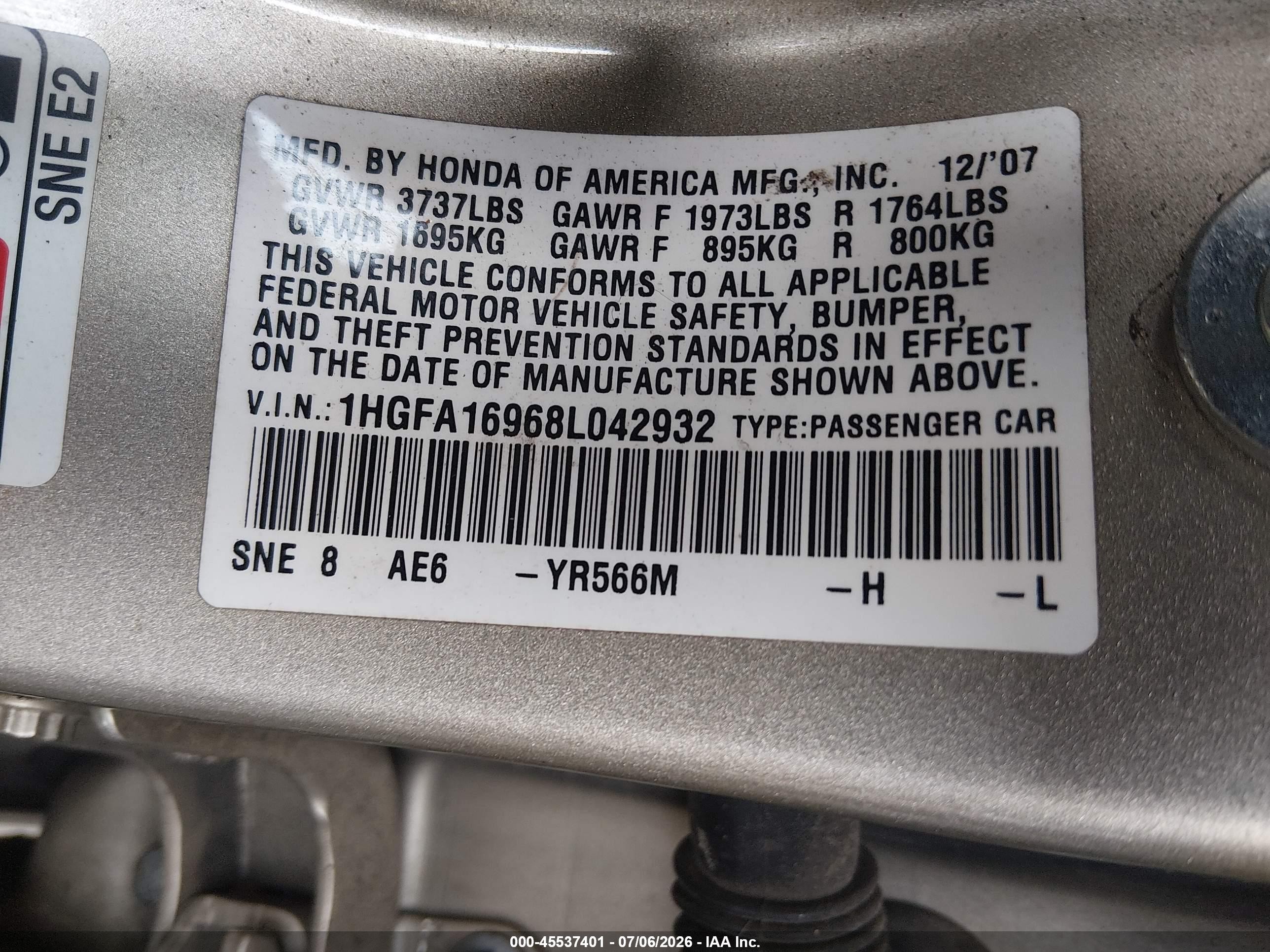 2008 Honda Civic Ex-l Золотой vin: 1HGFA16968L042932