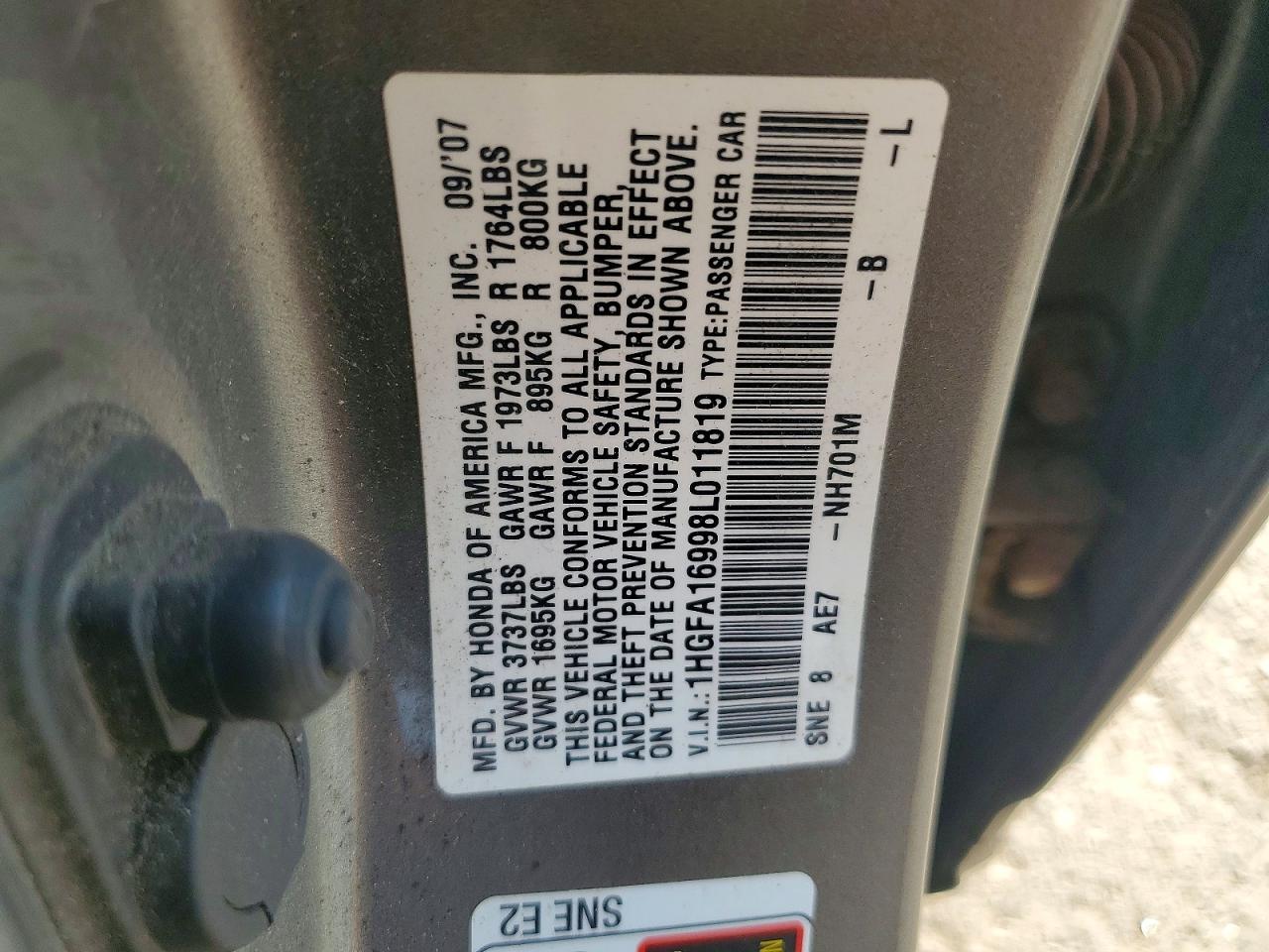 2008 Honda Civic Exl Серый vin: 1HGFA16998L011819