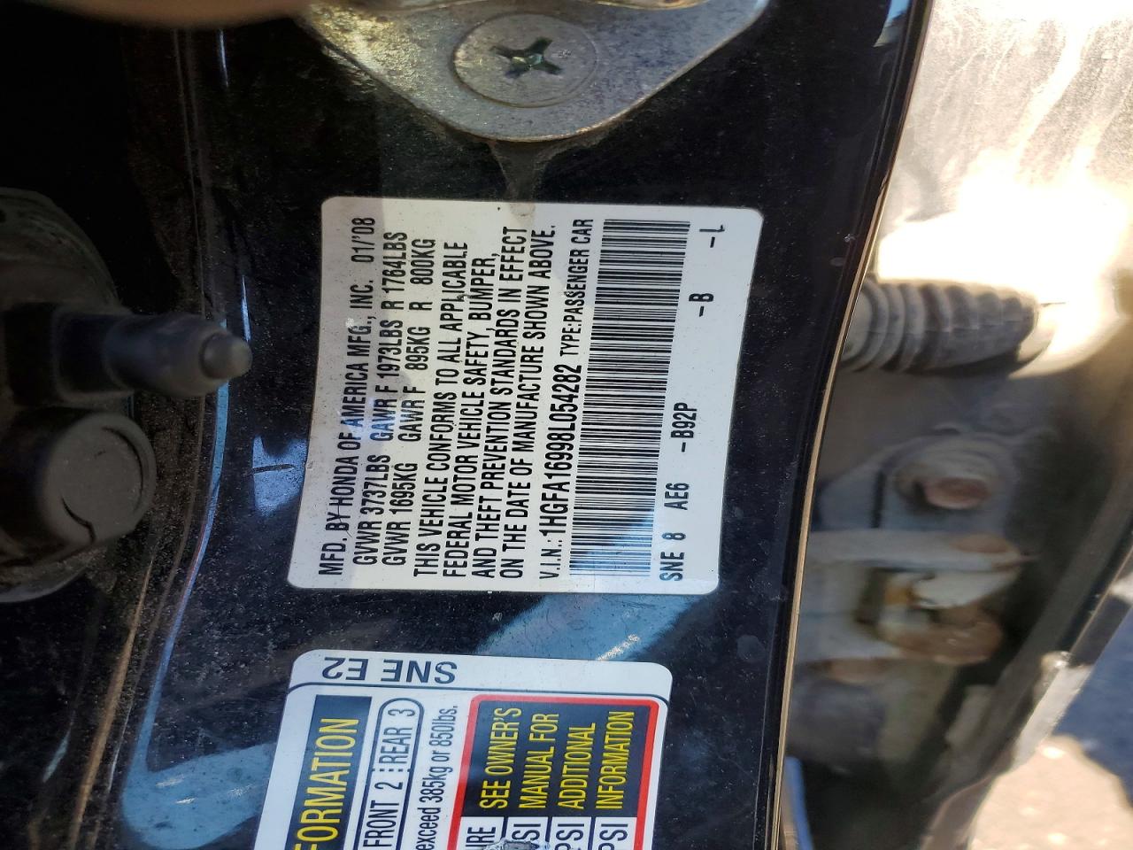 2008 Honda Civic Exl Black vin: 1HGFA16998L054282