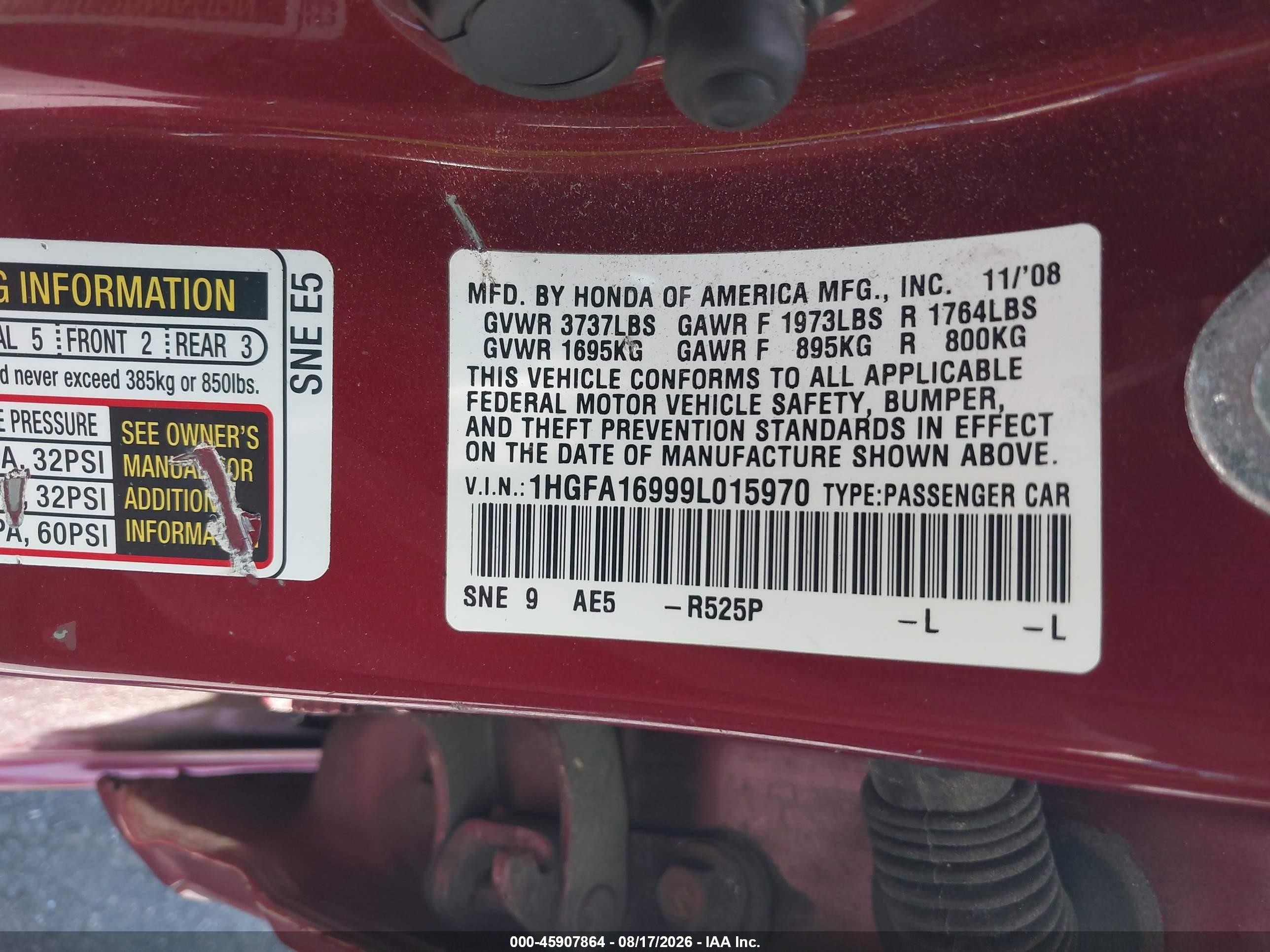 2009 Honda Civic Ex-l Темно-бордовый vin: 1HGFA16999L015970