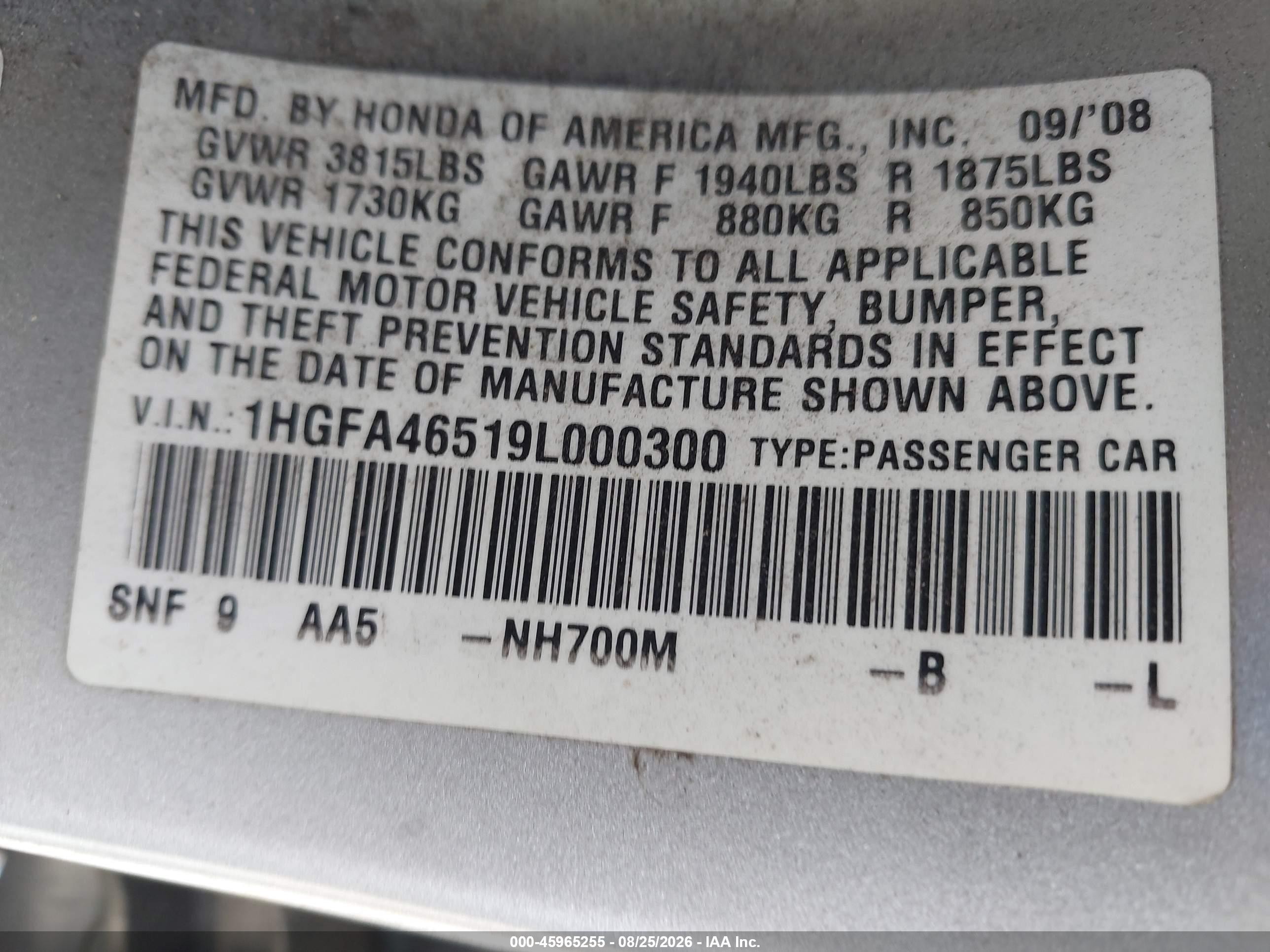 2009 Honda Civic Gx Silver vin: 1HGFA46519L000300