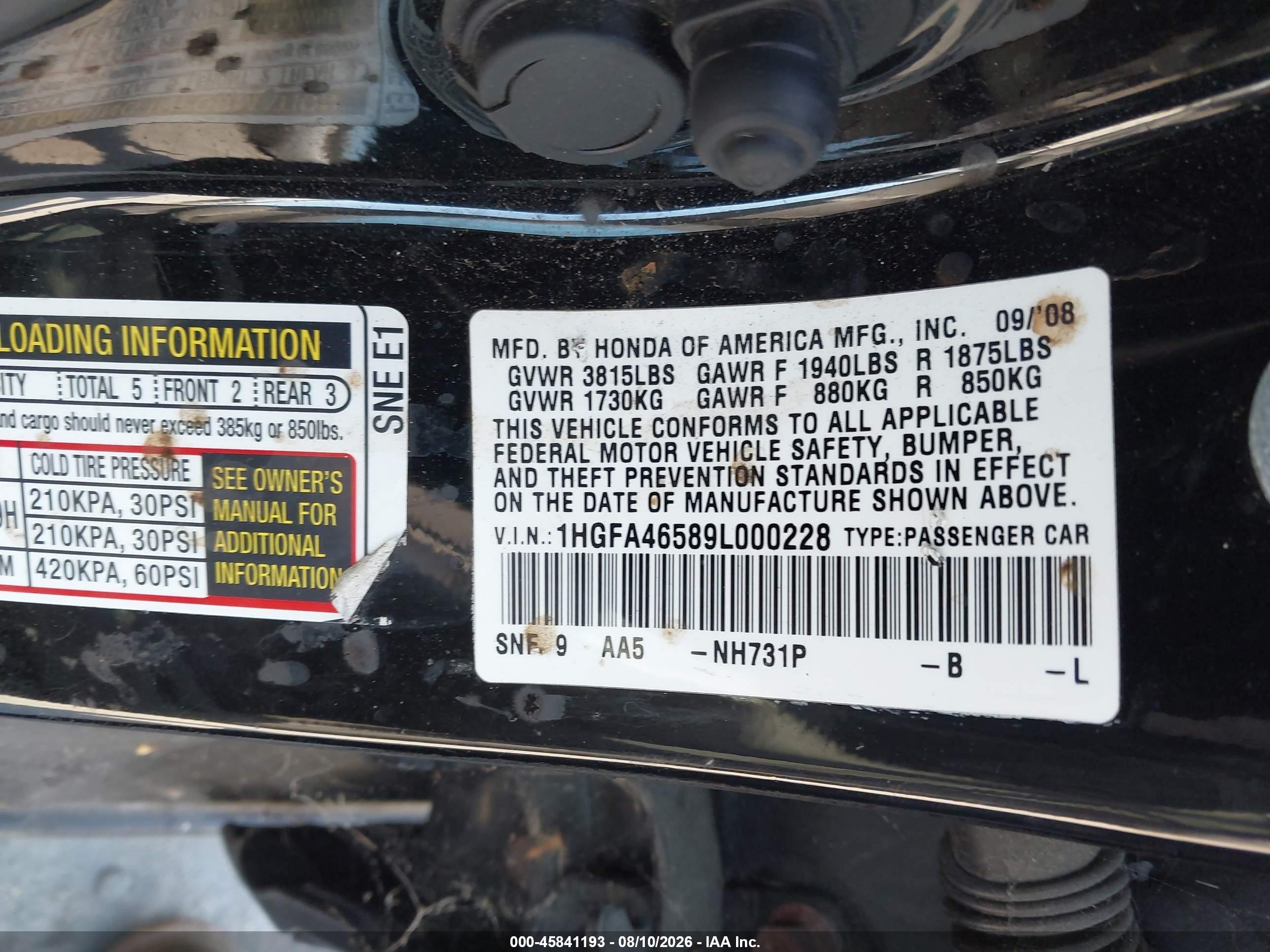 2009 Honda Civic Gx Черный vin: 1HGFA46589L000228
