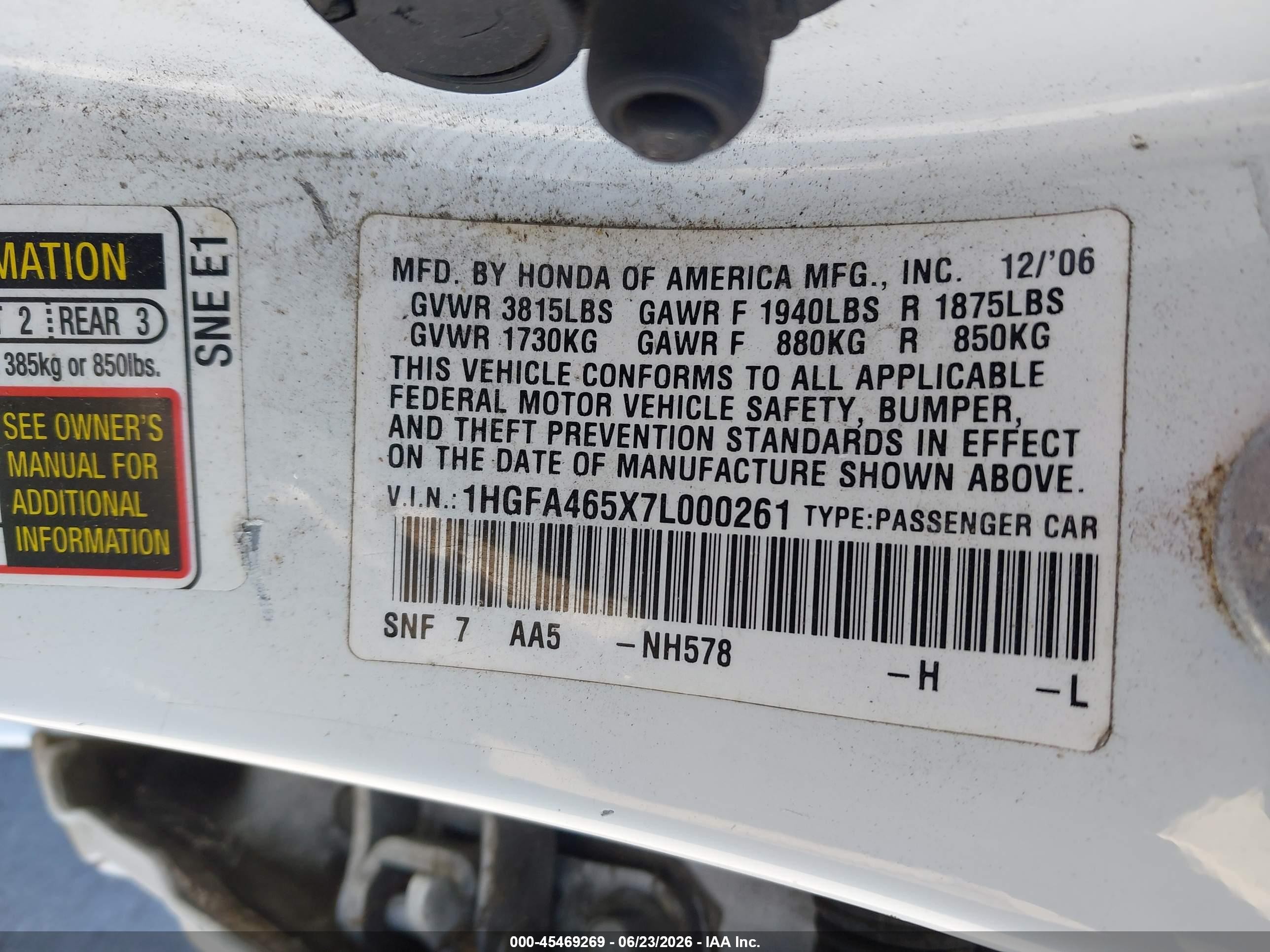 2007 Honda Civic Gx Белый vin: 1HGFA465X7L000261
