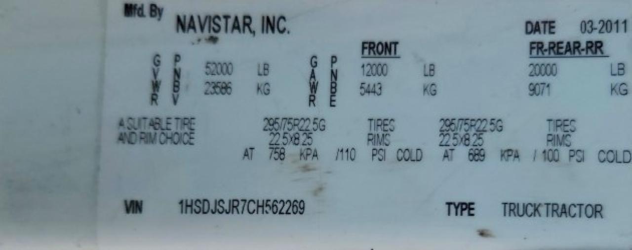 2012 International Prostar Unknown - Not Ok For Inv. vin: 1HSDJSJR7CH562269