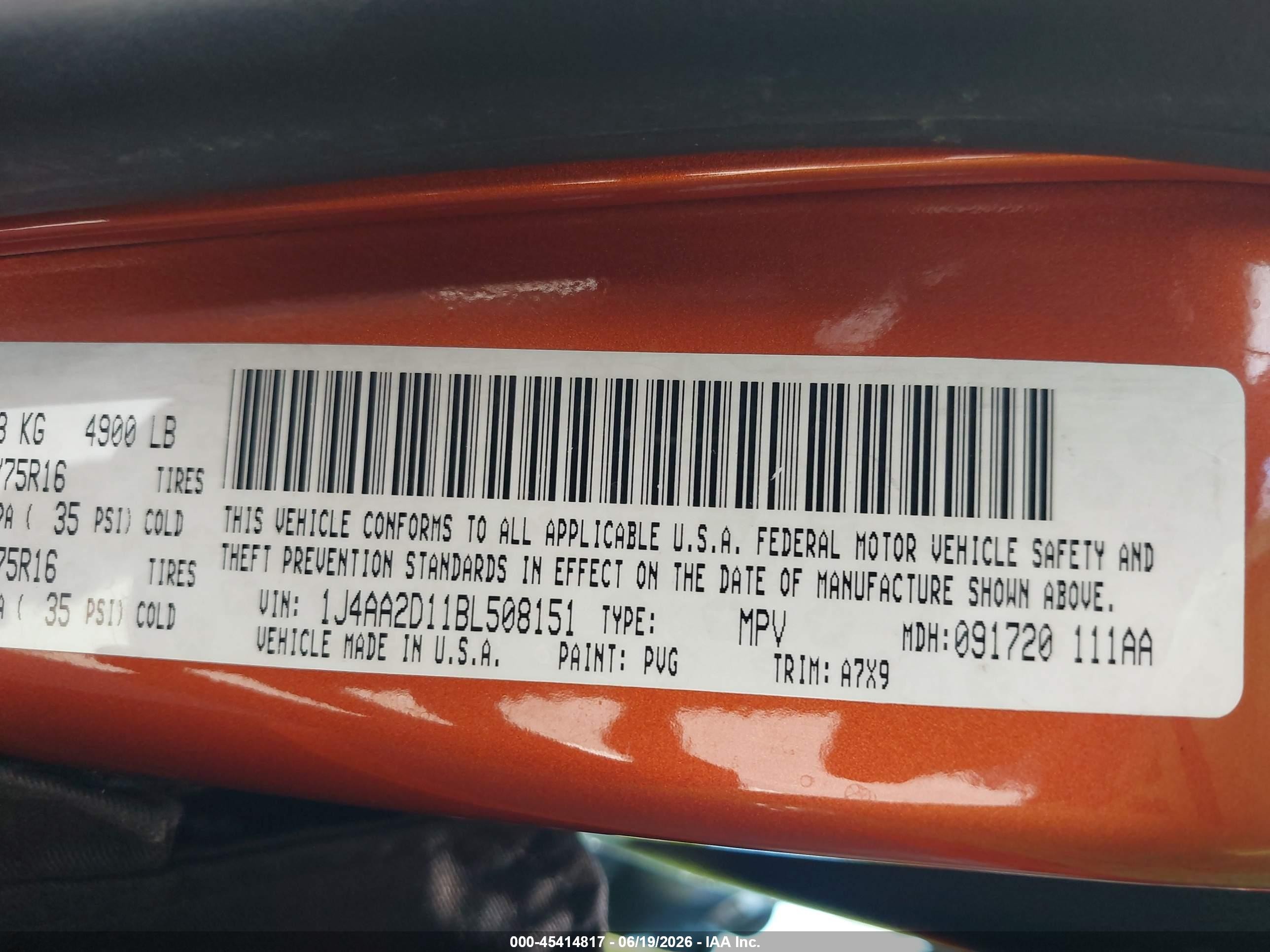 2011 Jeep Wrangler Sport Orange vin: 1J4AA2D11BL508151