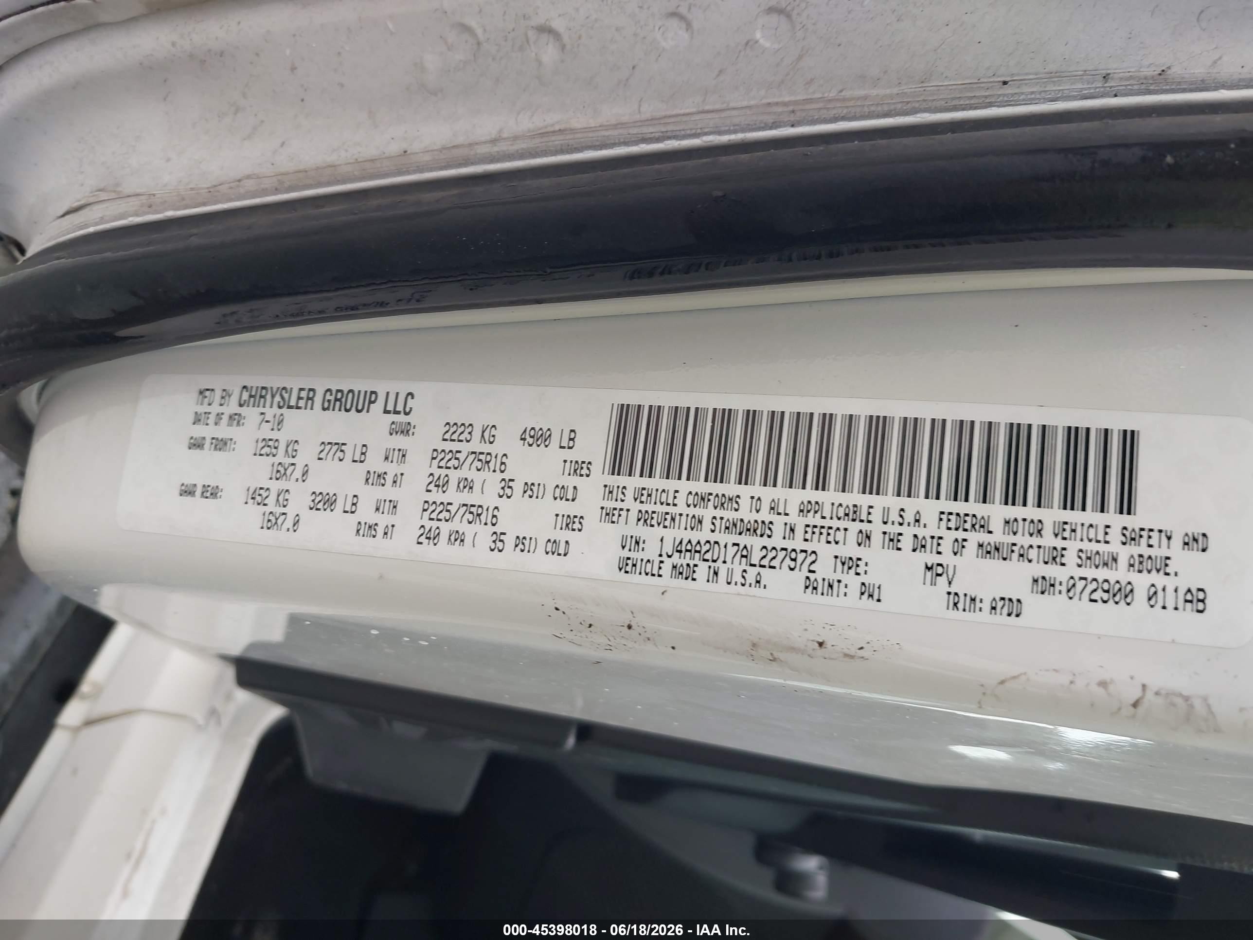 2010 Jeep Wrangler Sport White vin: 1J4AA2D17AL227972
