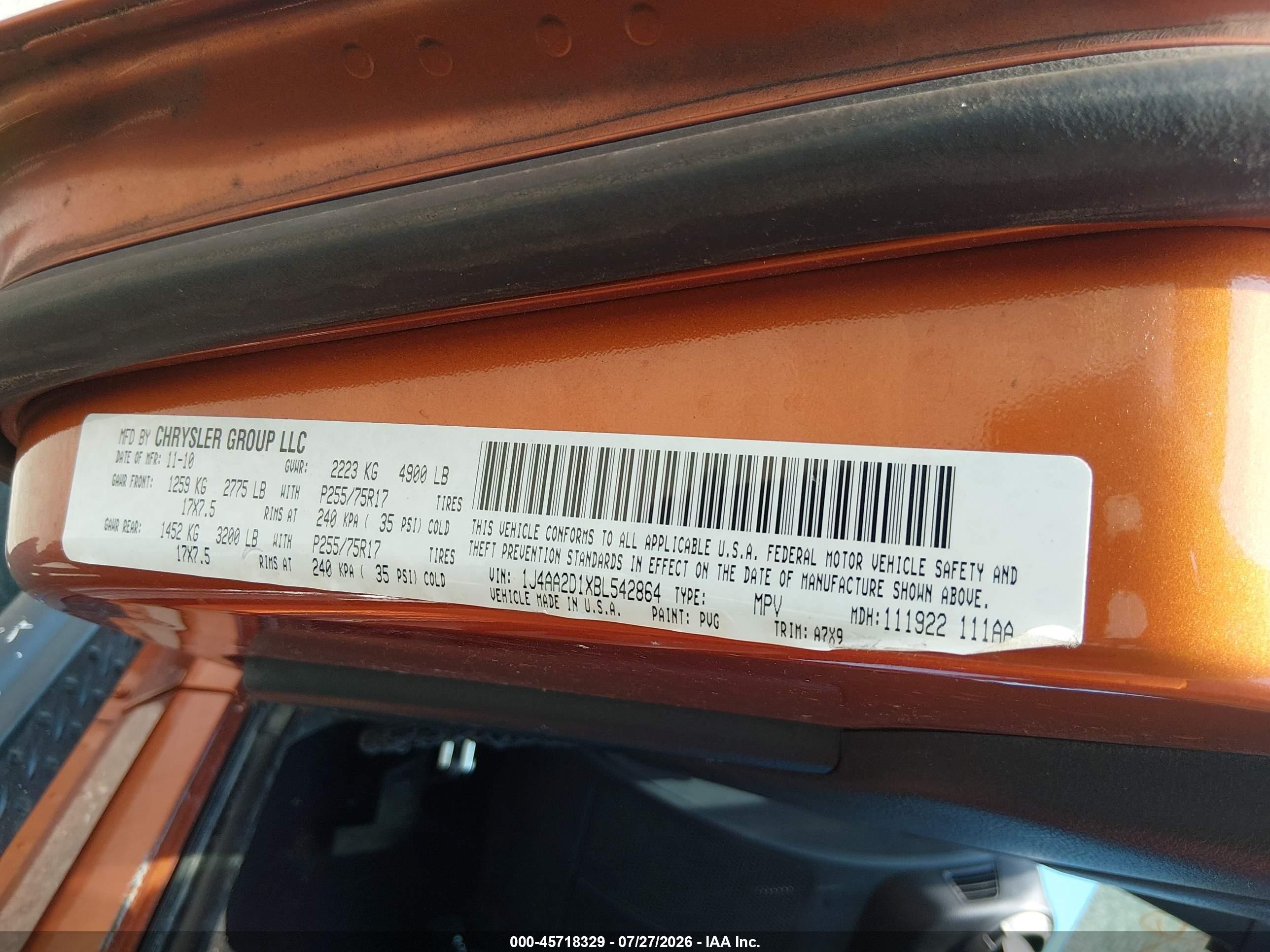 2011 Jeep Wrangler Sport Оранжевый vin: 1J4AA2D1XBL542864