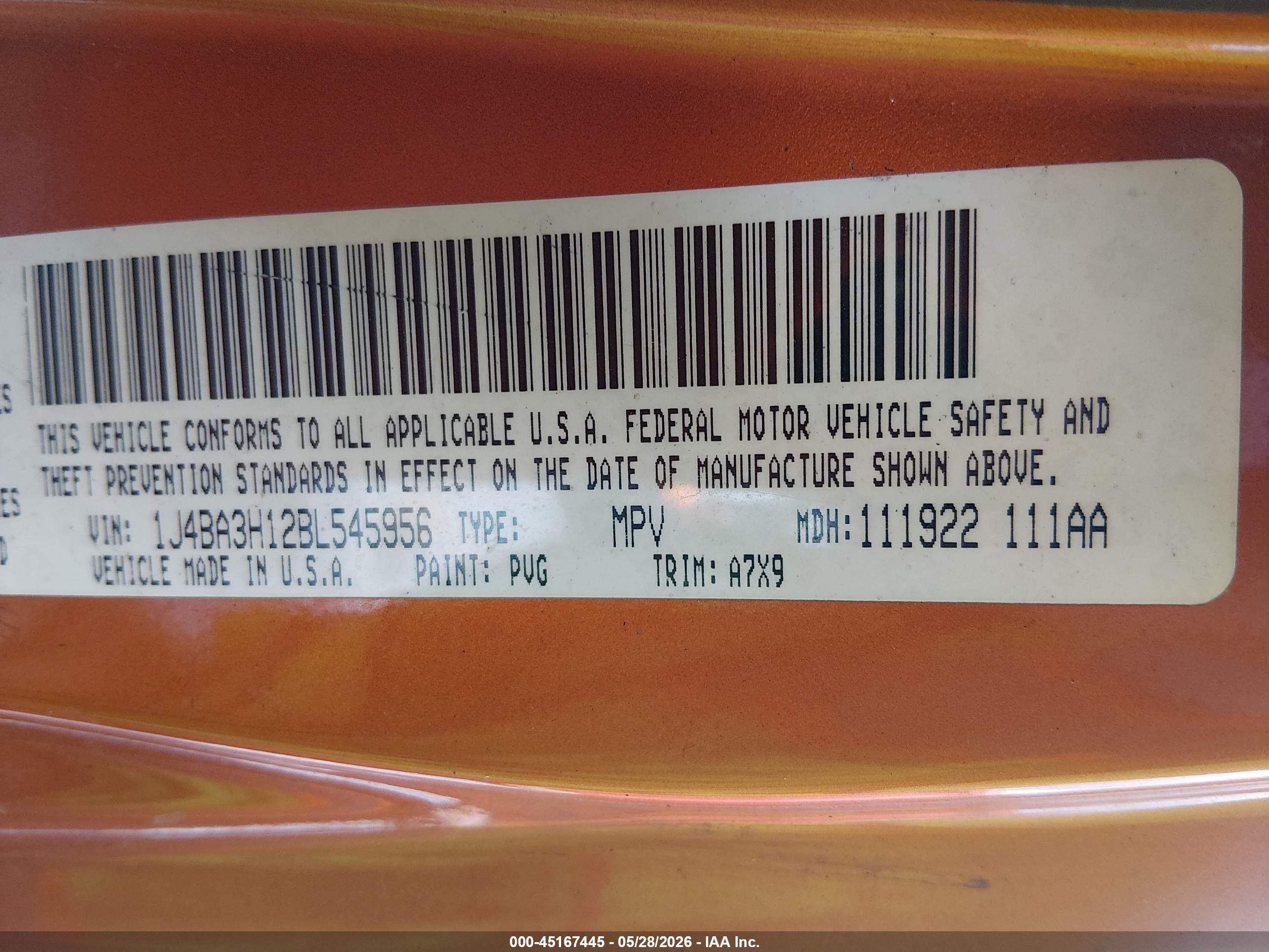 2011 Jeep Wrangler Unlimited Sport Orange vin: 1J4BA3H12BL545956
