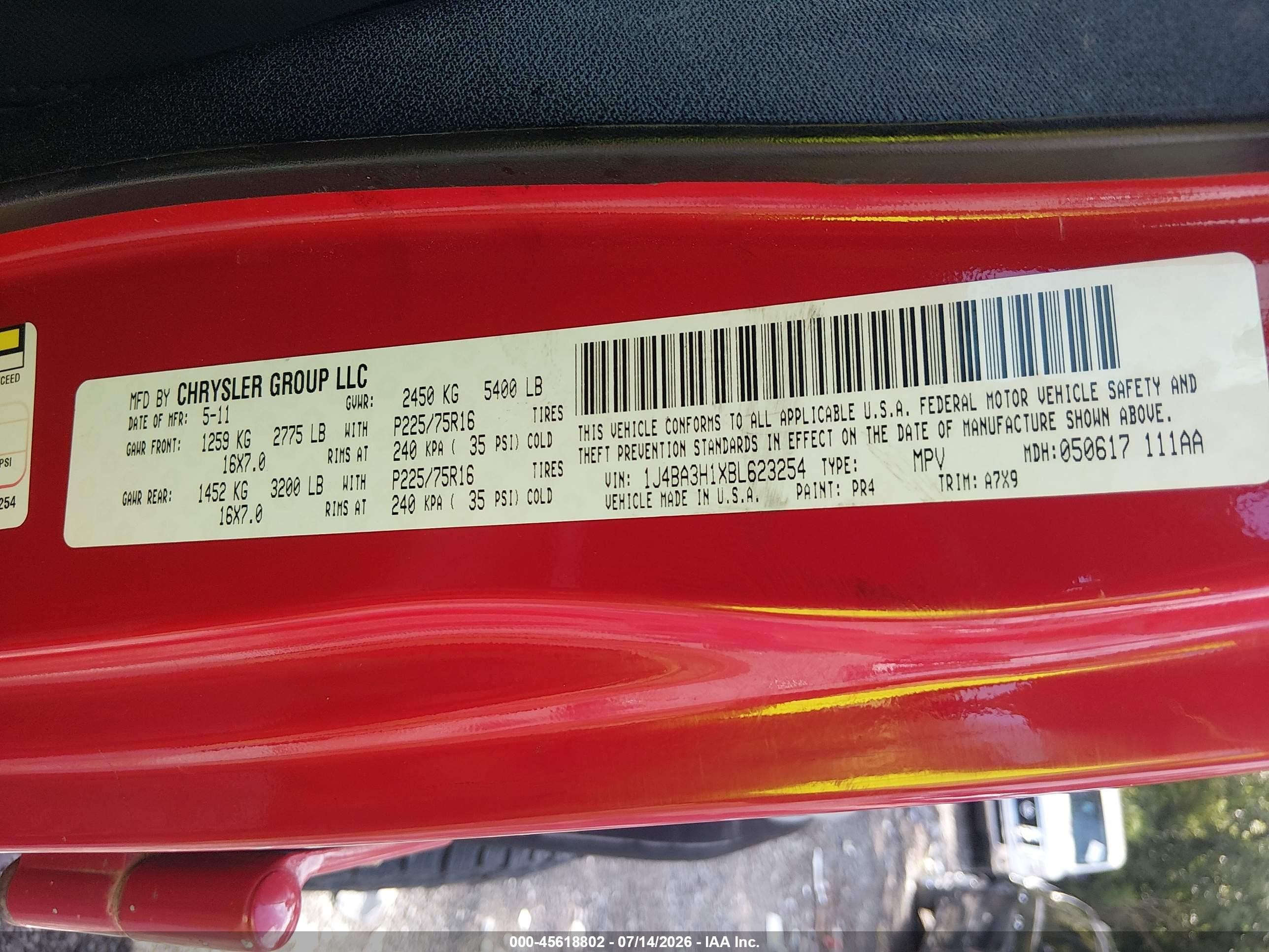 2011 Jeep Wrangler Unlimited Sport Red vin: 1J4BA3H1XBL623254