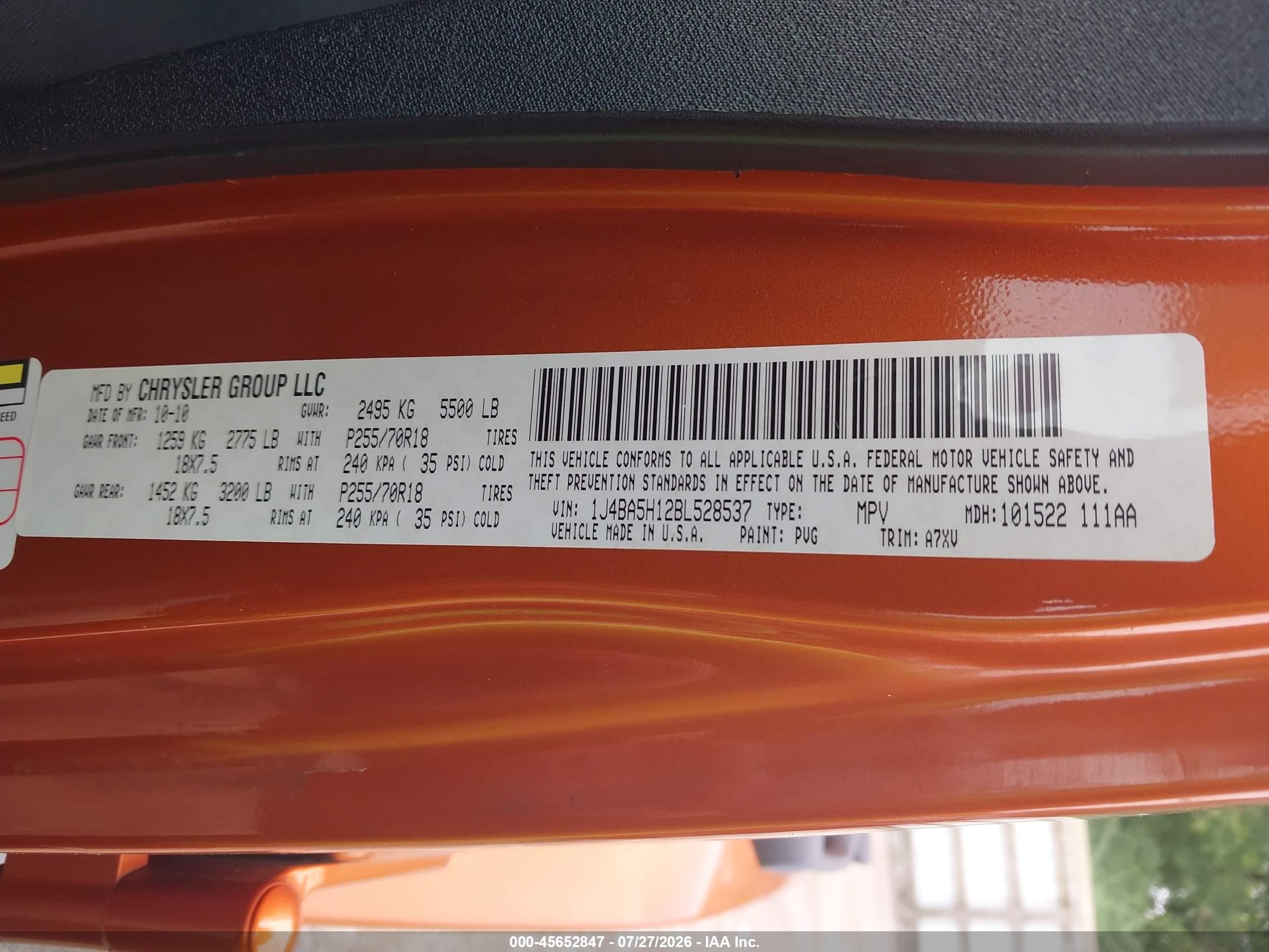 2011 Jeep Wrangler Unlimited Sahara Orange vin: 1J4BA5H12BL528537