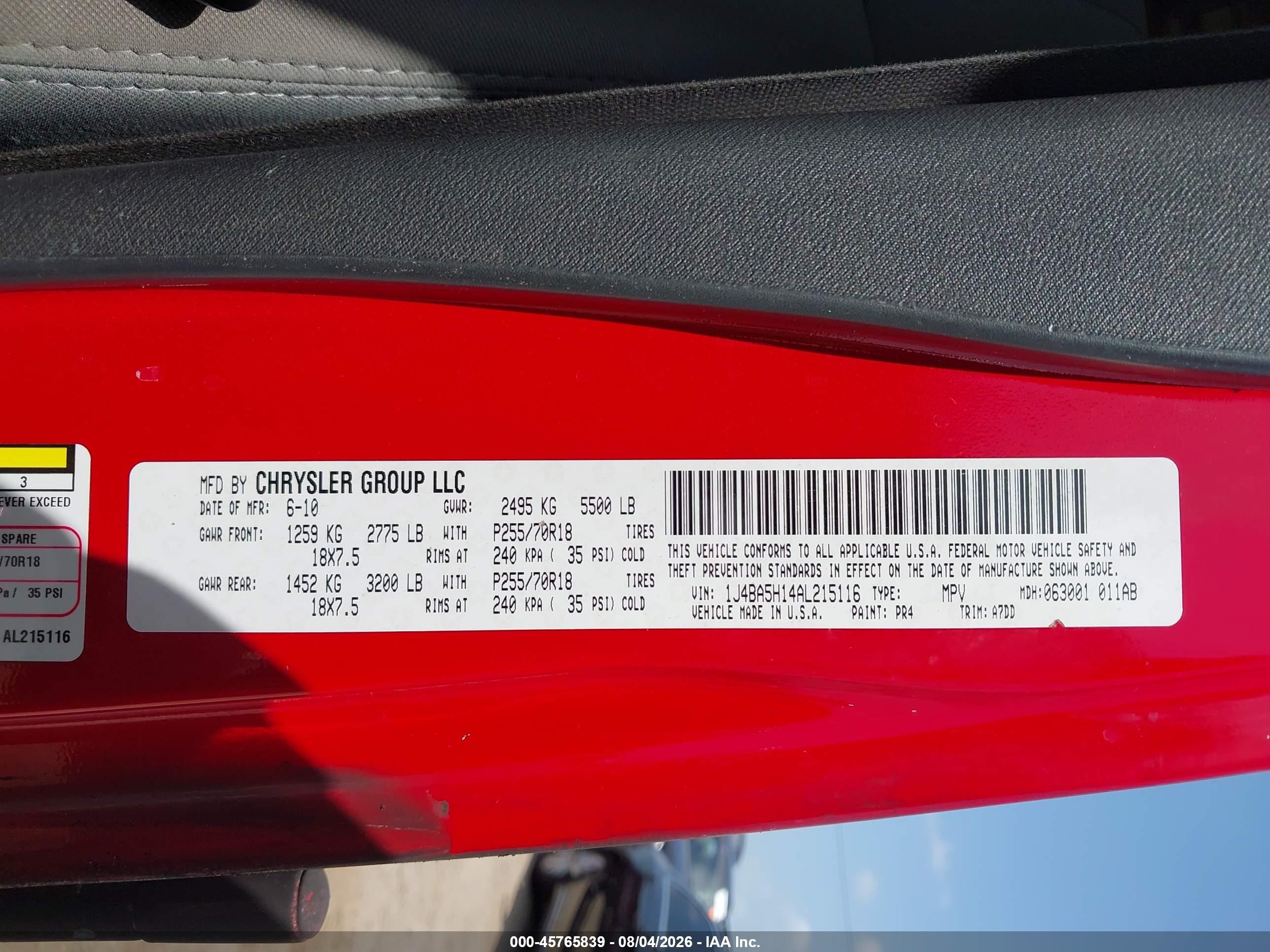 2010 Jeep Wrangler Unlimited Sahara Red vin: 1J4BA5H14AL215116