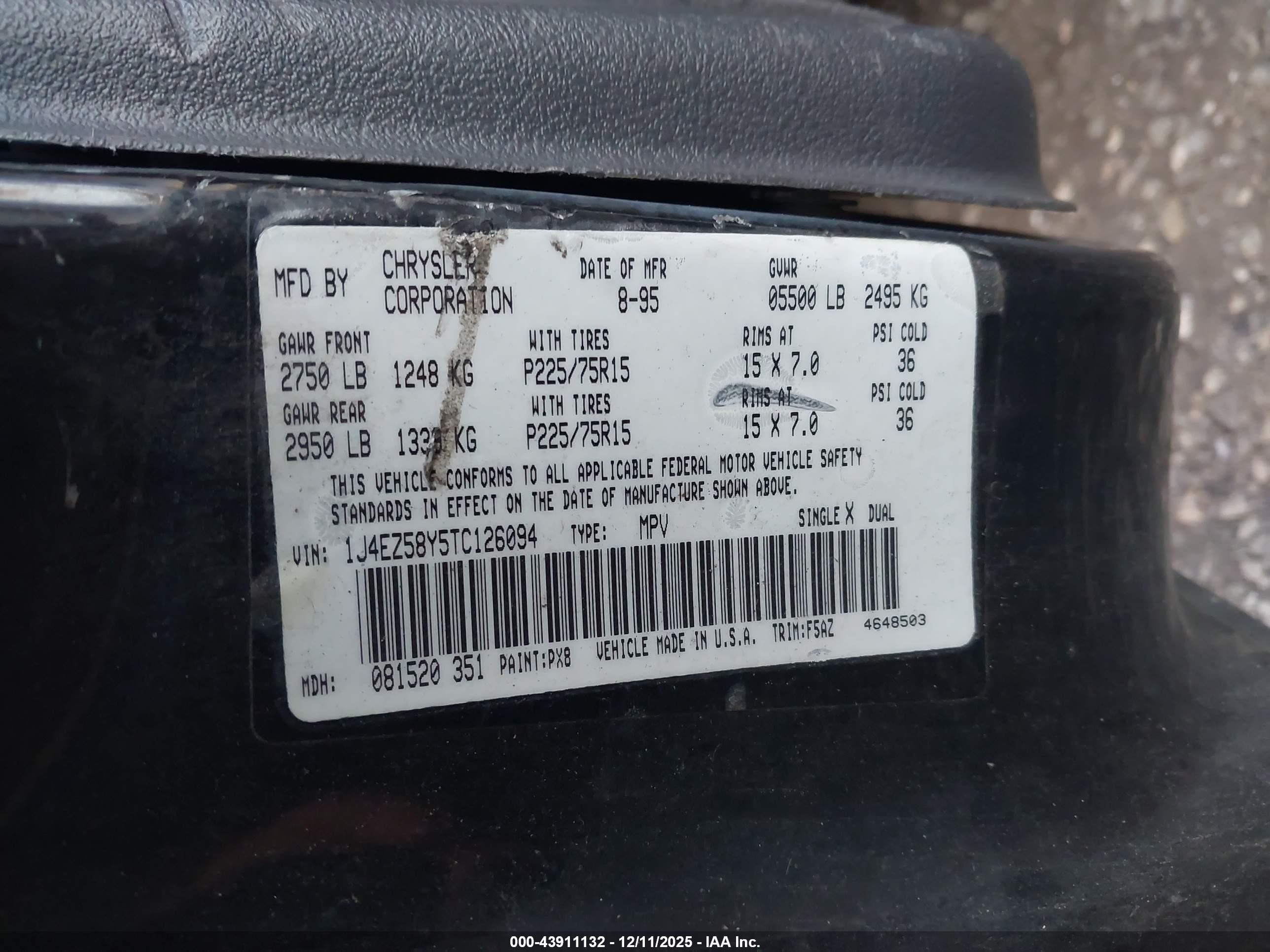 1996 Jeep Grand Cherokee Laredo Black vin: 1J4EZ58Y5TC126094
