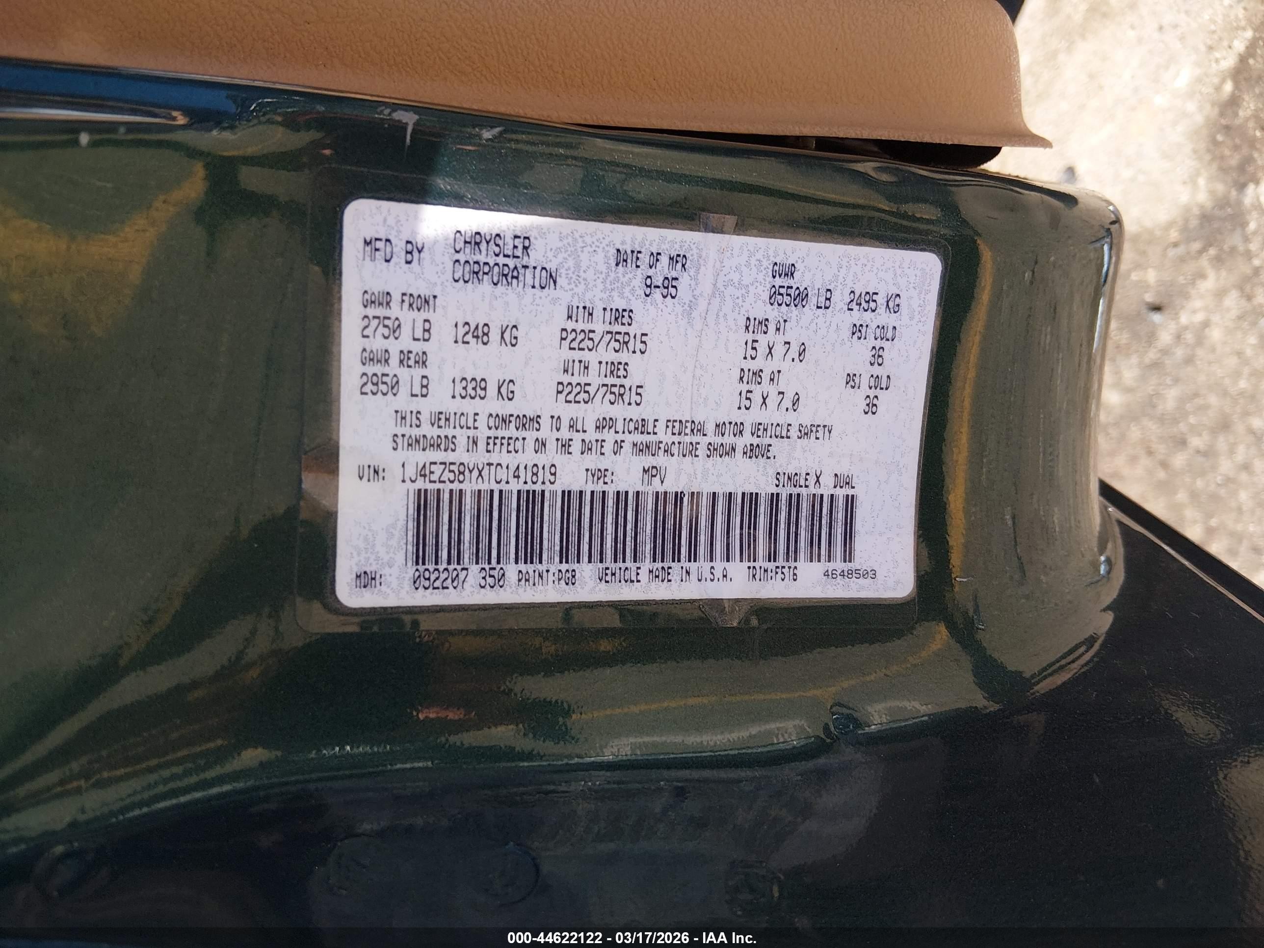 1996 Jeep Grand Cherokee Laredo Green vin: 1J4EZ58YXTC141819