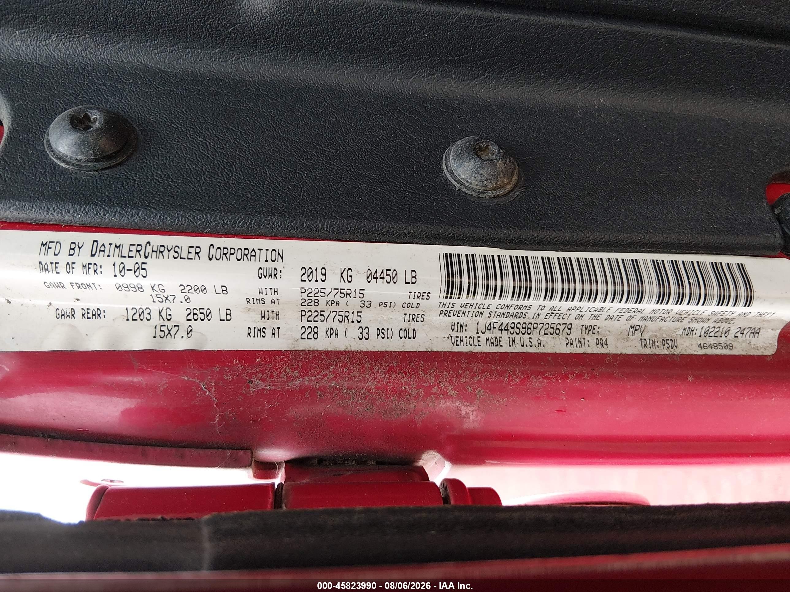 2006 Jeep Wrangler Sport Rhd Red vin: 1J4F449S96P725679