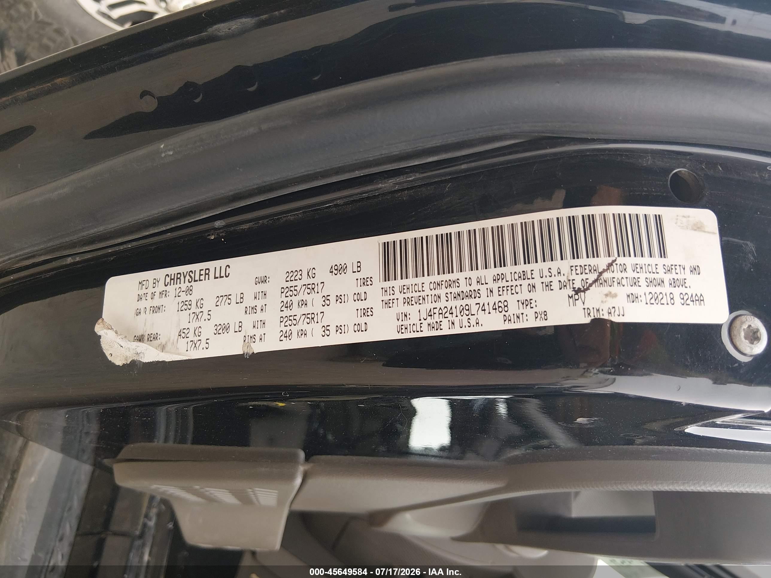 2009 Jeep Wrangler X Черный vin: 1J4FA24109L741468