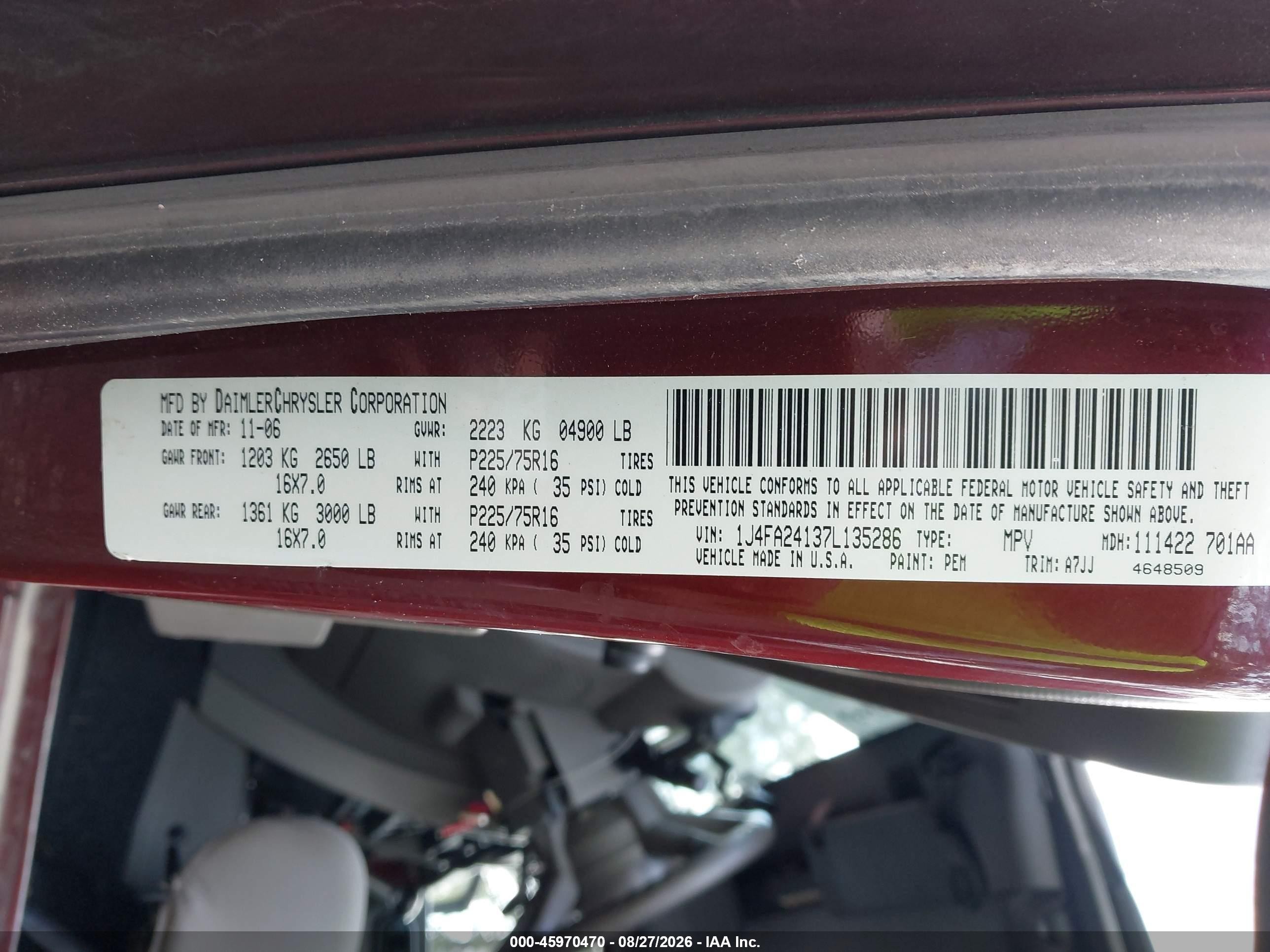 2007 Jeep Wrangler X Burgundy vin: 1J4FA24137L135286