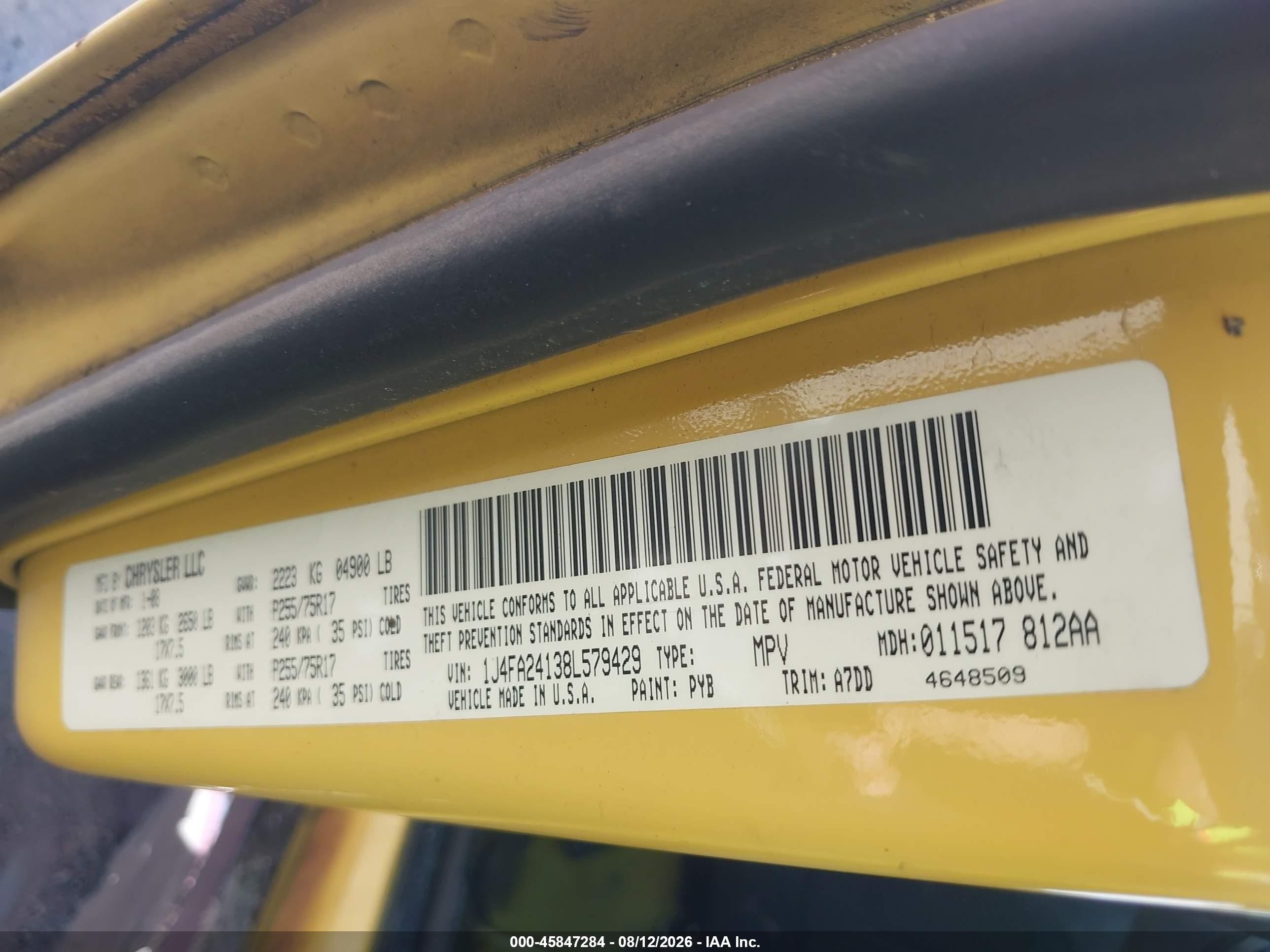 2008 Jeep Wrangler X Yellow vin: 1J4FA24138L579429