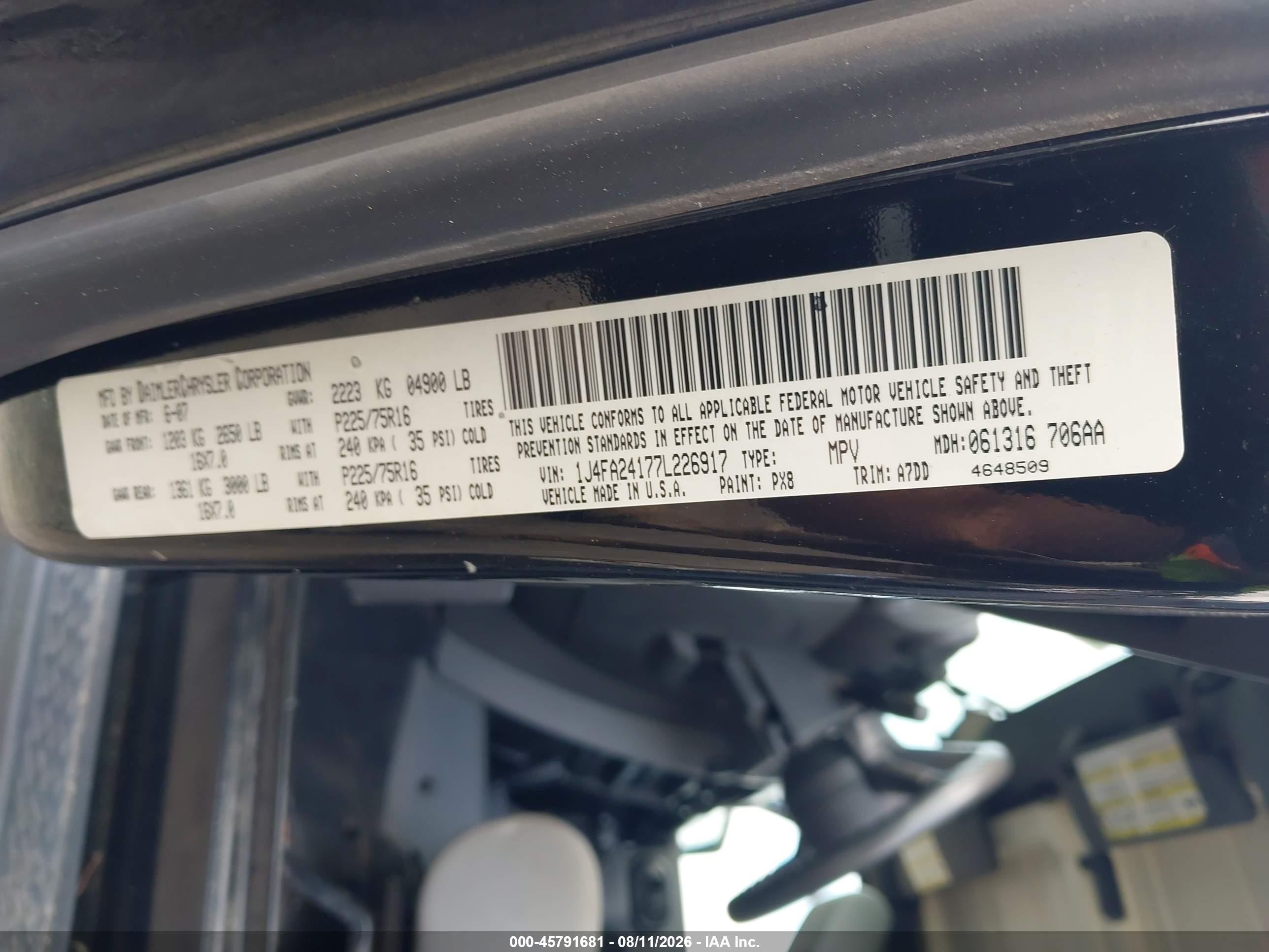 2007 Jeep Wrangler X Black vin: 1J4FA24177L226917