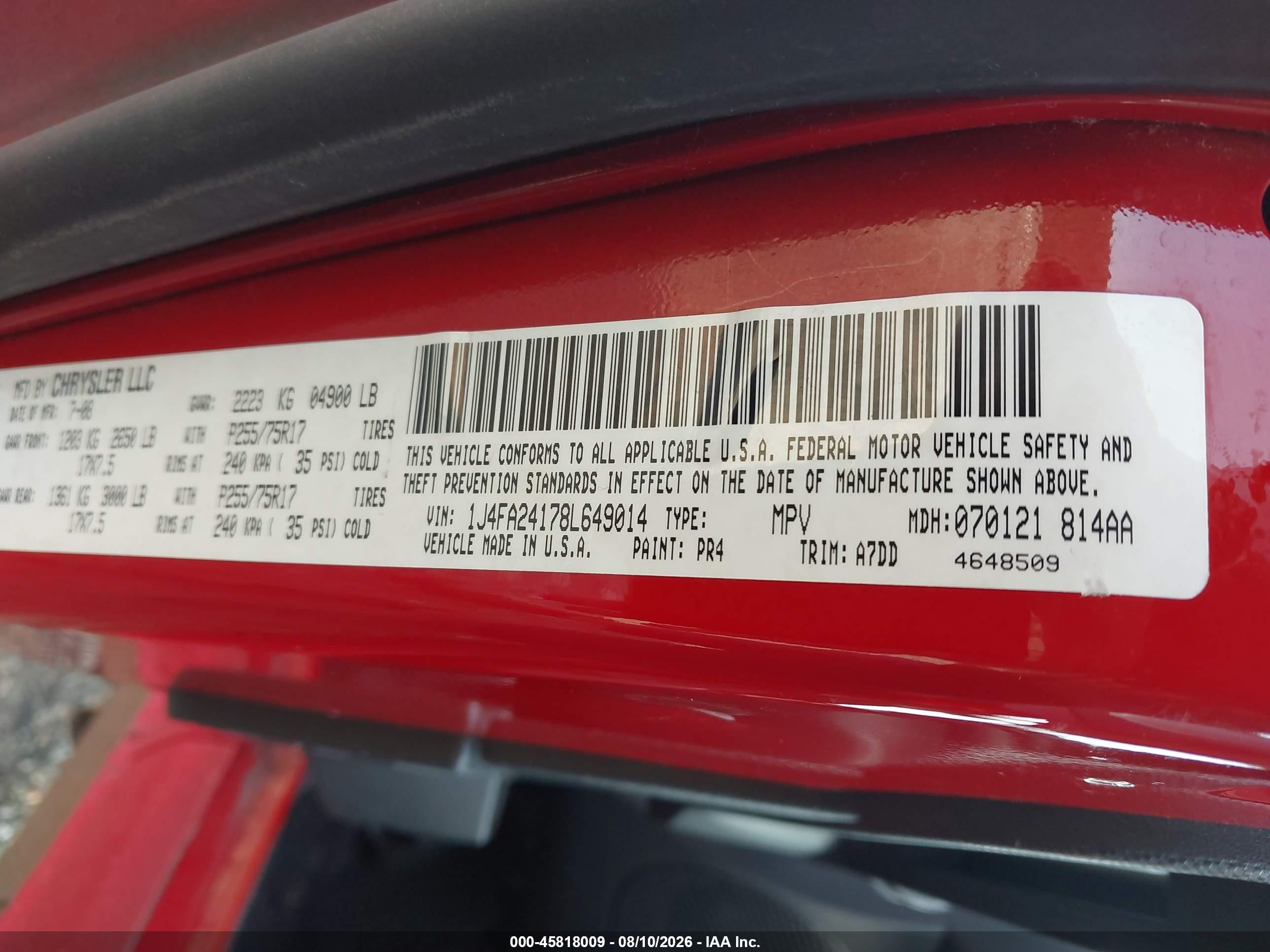 2008 Jeep Wrangler X Red vin: 1J4FA24178L649014