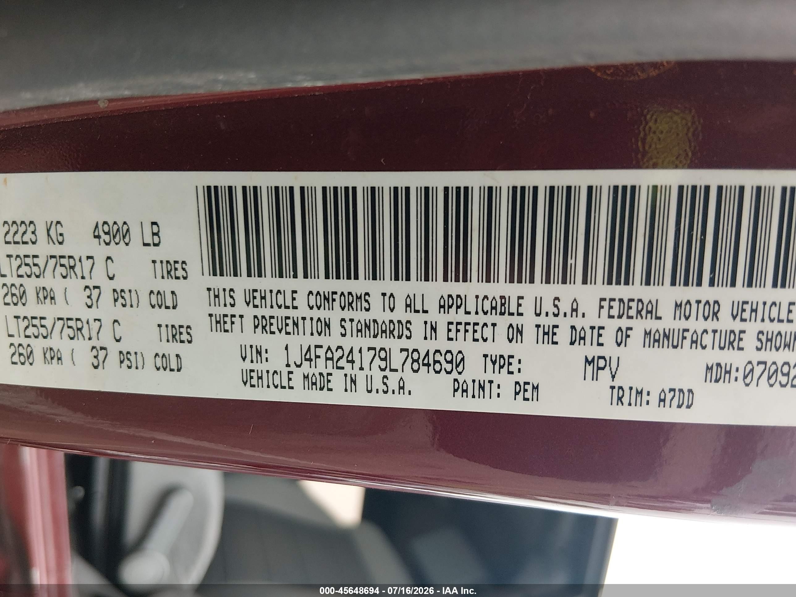 2009 Jeep Wrangler X Бордовый vin: 1J4FA24179L784690