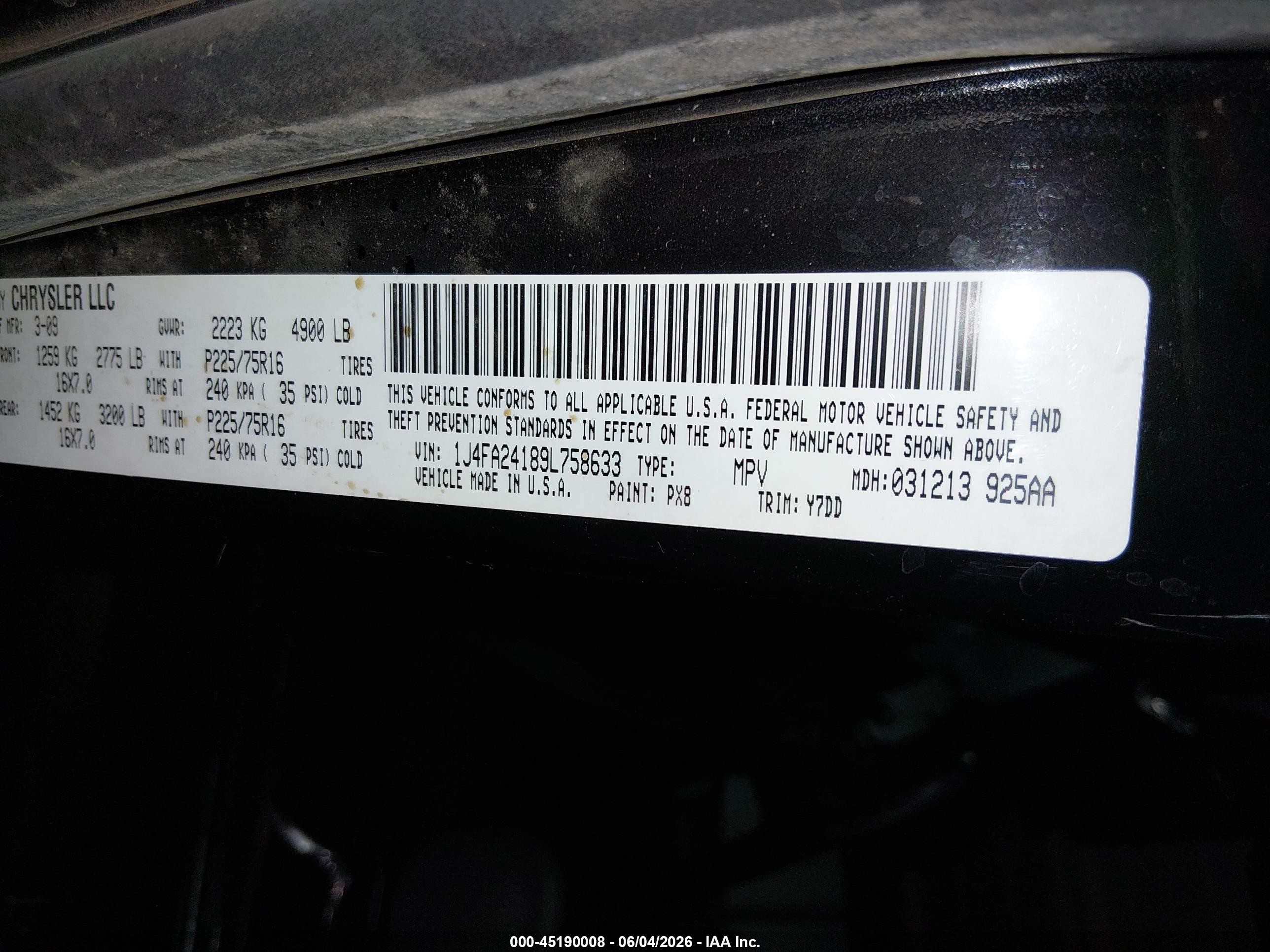 2009 Jeep Wrangler X Черный vin: 1J4FA24189L758633