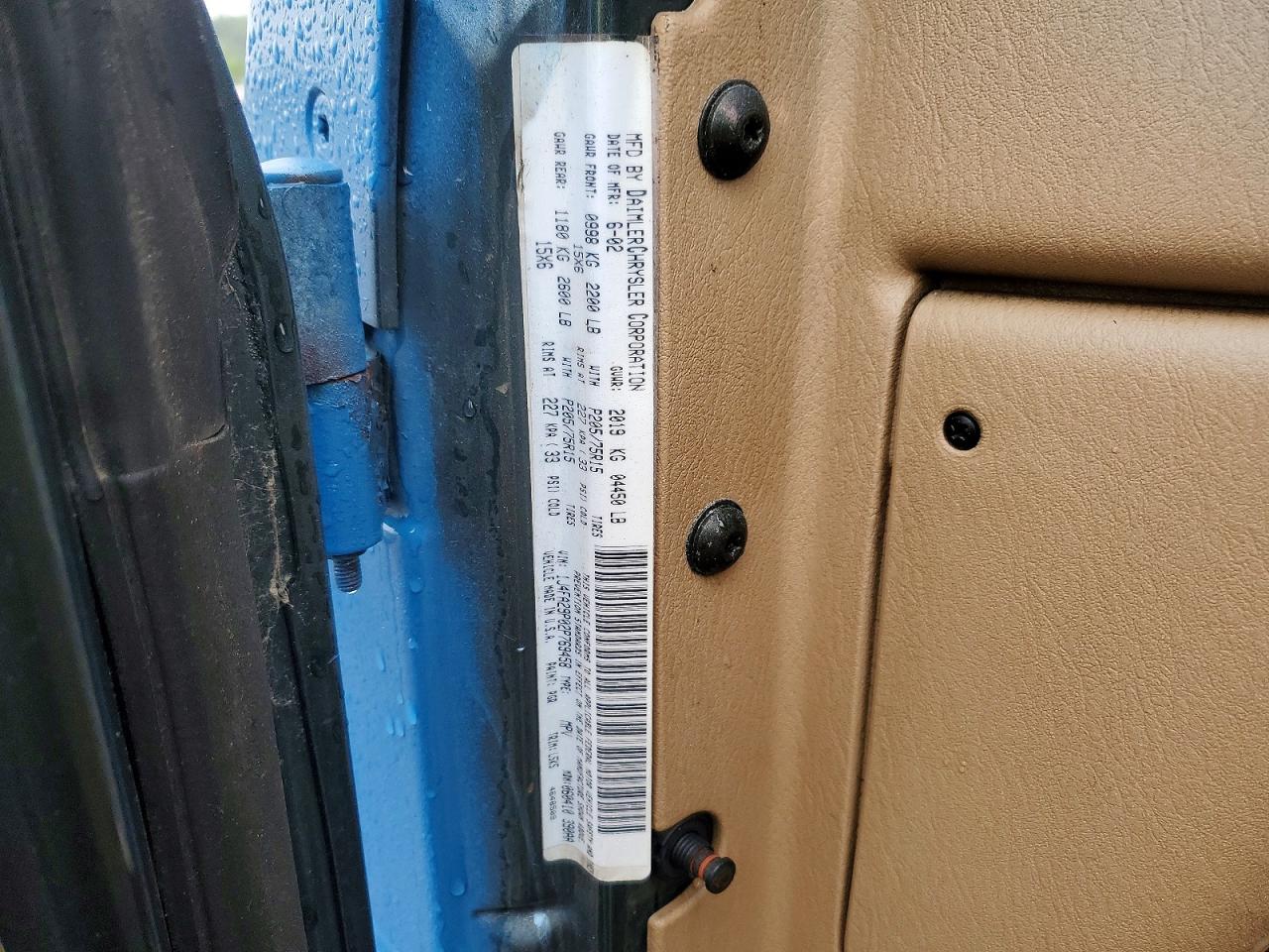 2002 Jeep Wrangler / Tj Se Blue vin: 1J4FA29P02P769458