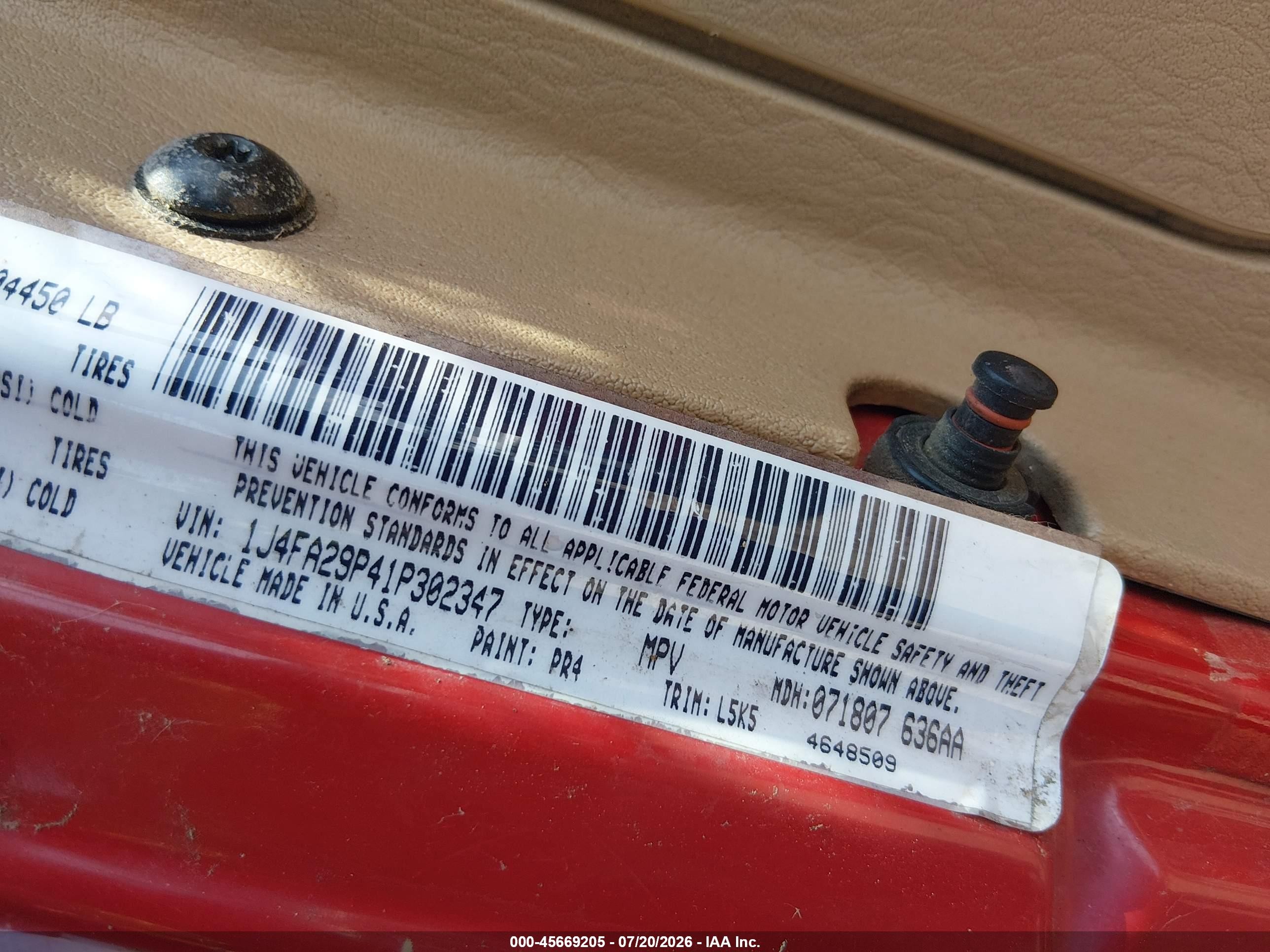 2001 Jeep Wrangler Se Red vin: 1J4FA29P41P302347