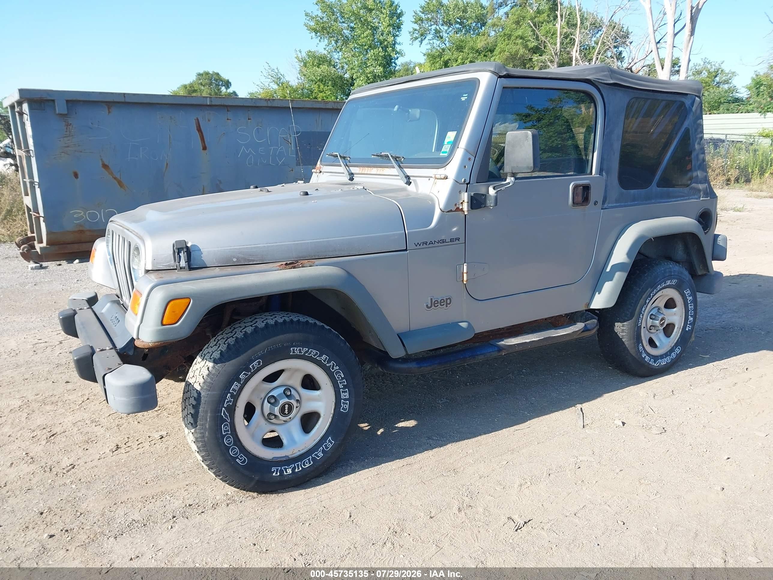 2000 Jeep Wrangler Se Серый vin: 1J4FA29P5YP750767