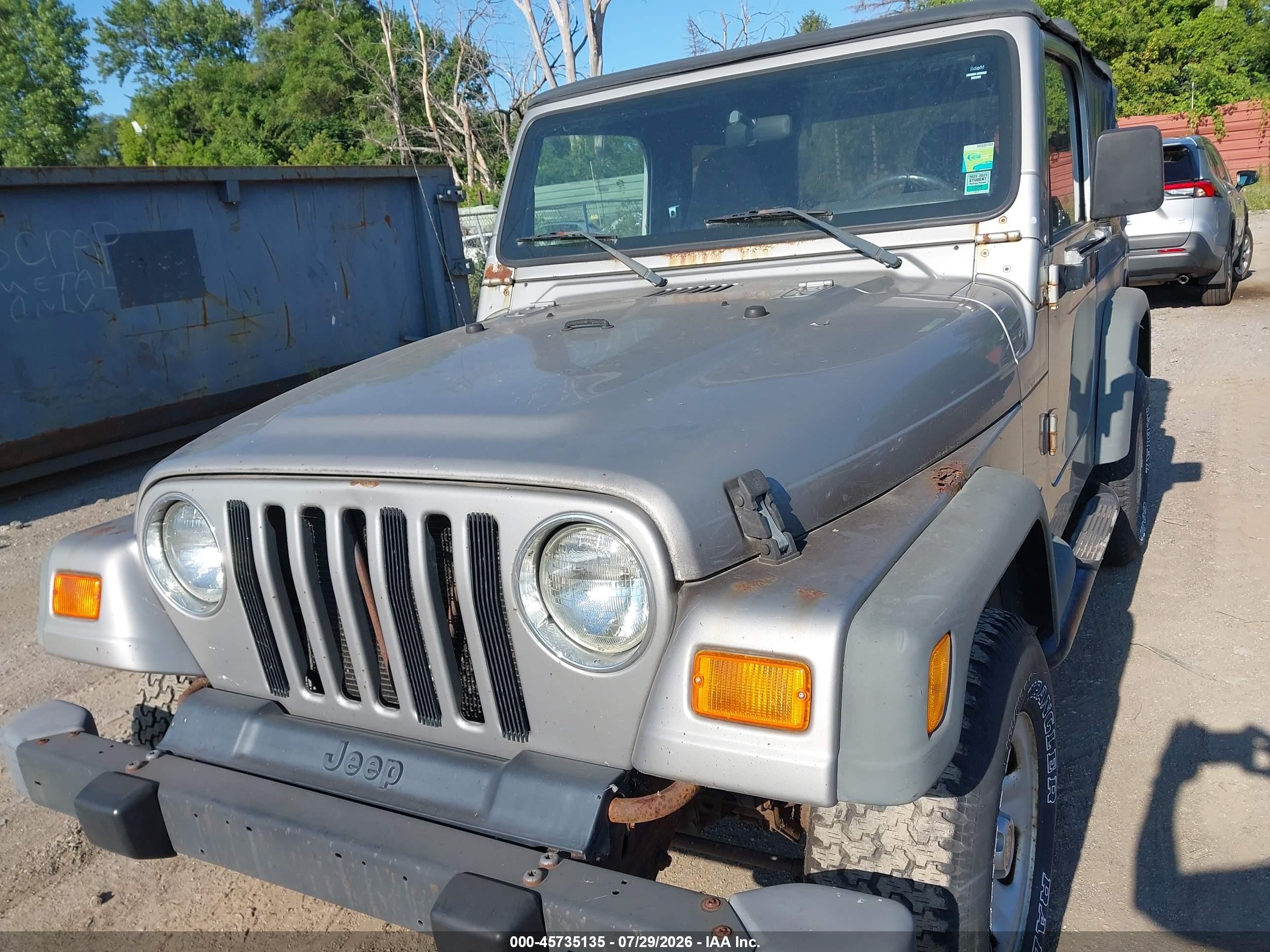 2000 Jeep Wrangler Se Серый vin: 1J4FA29P5YP750767
