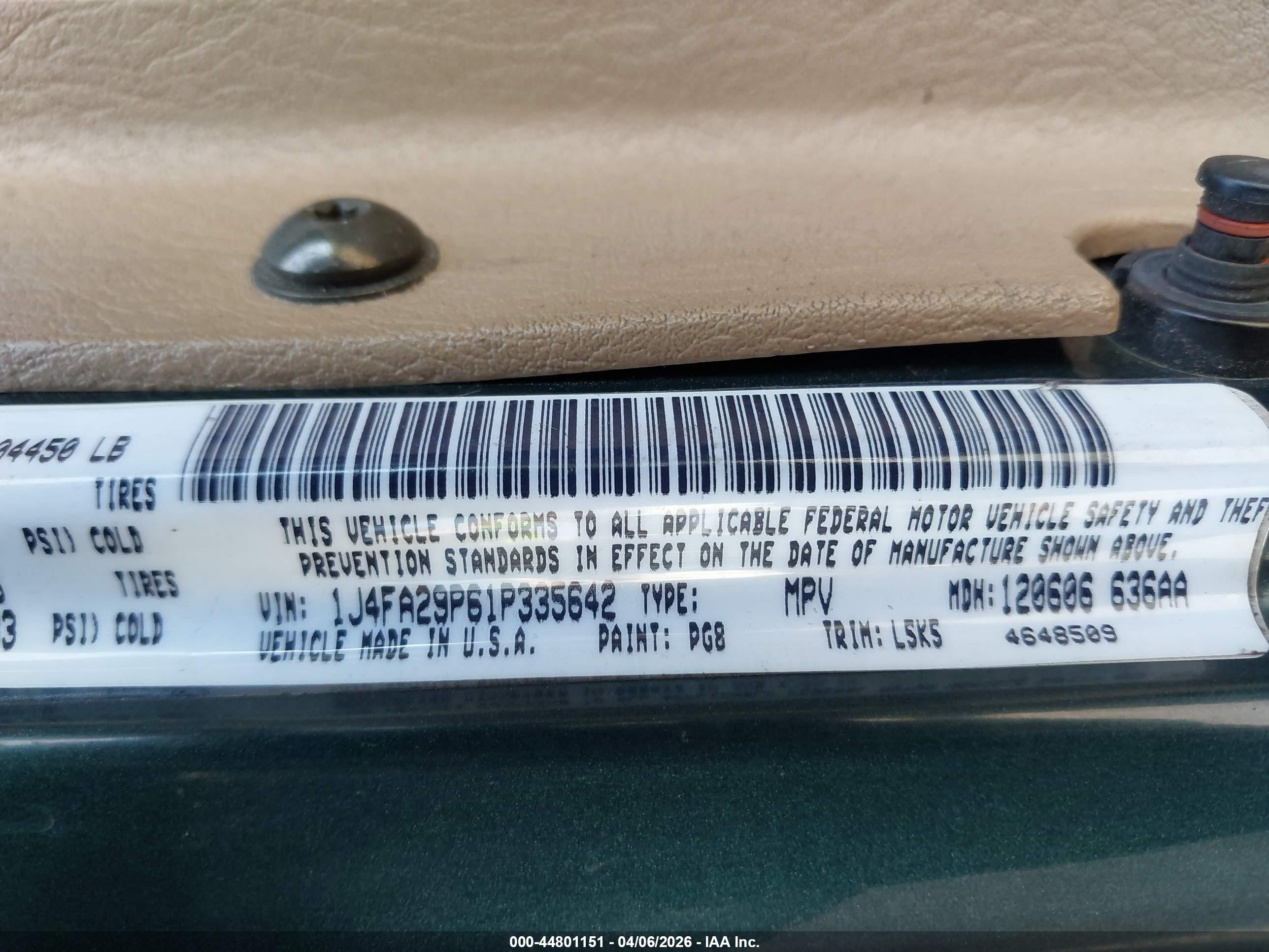 2001 Jeep Wrangler Se Green vin: 1J4FA29P61P335642