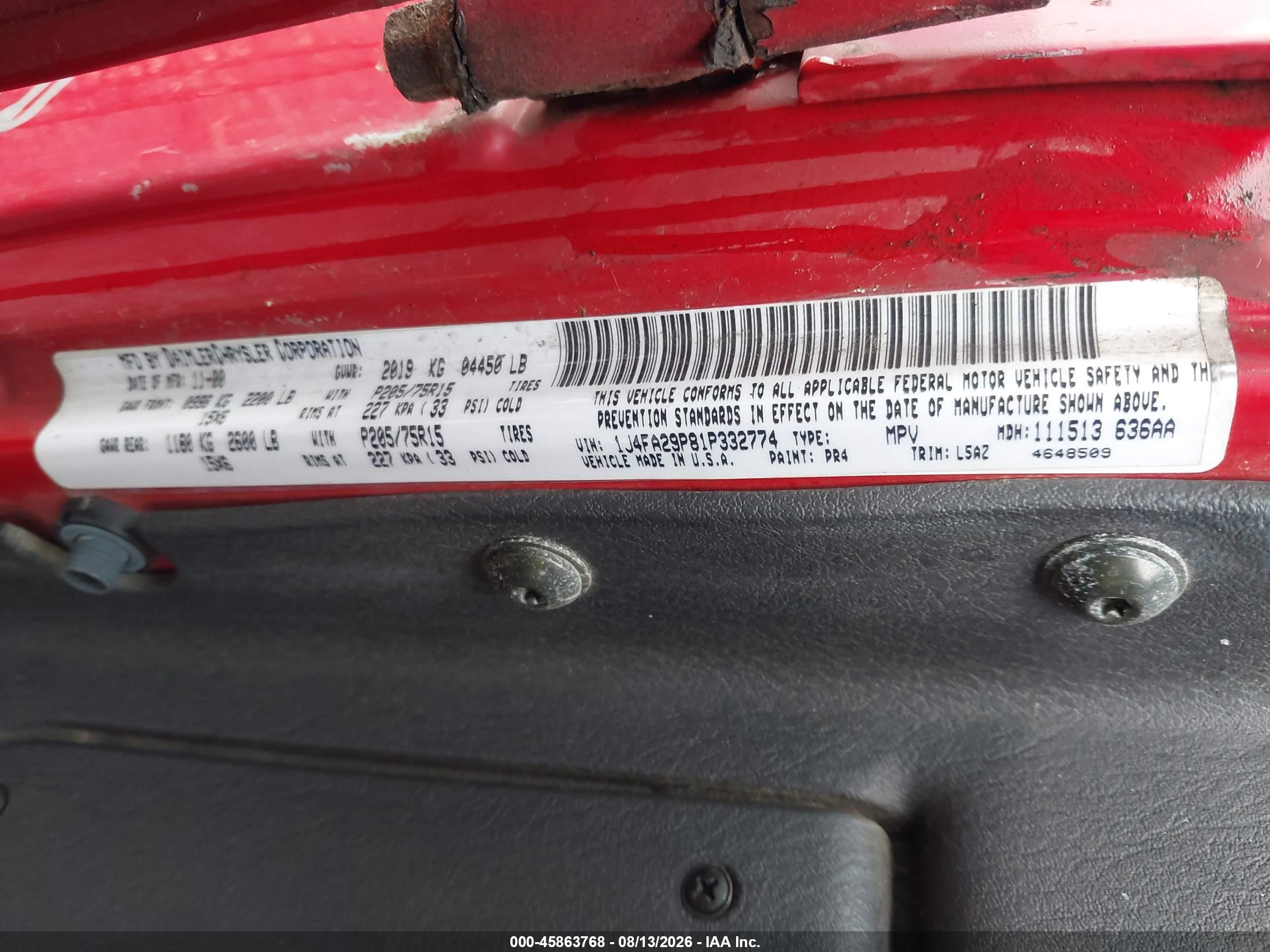 2001 Jeep Wrangler Se Красный vin: 1J4FA29P81P332774