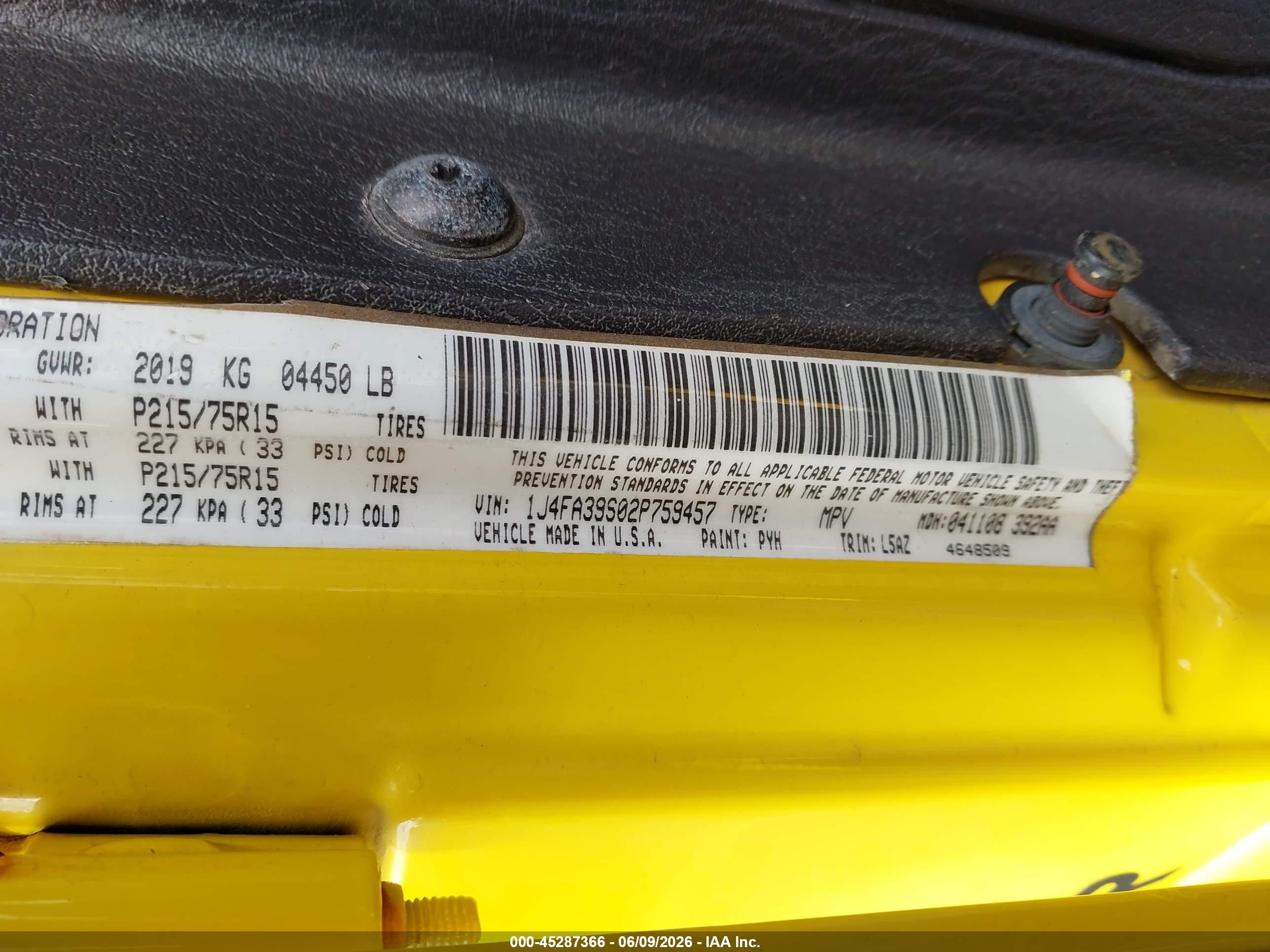 2002 Jeep Wrangler X Yellow vin: 1J4FA39S02P759457