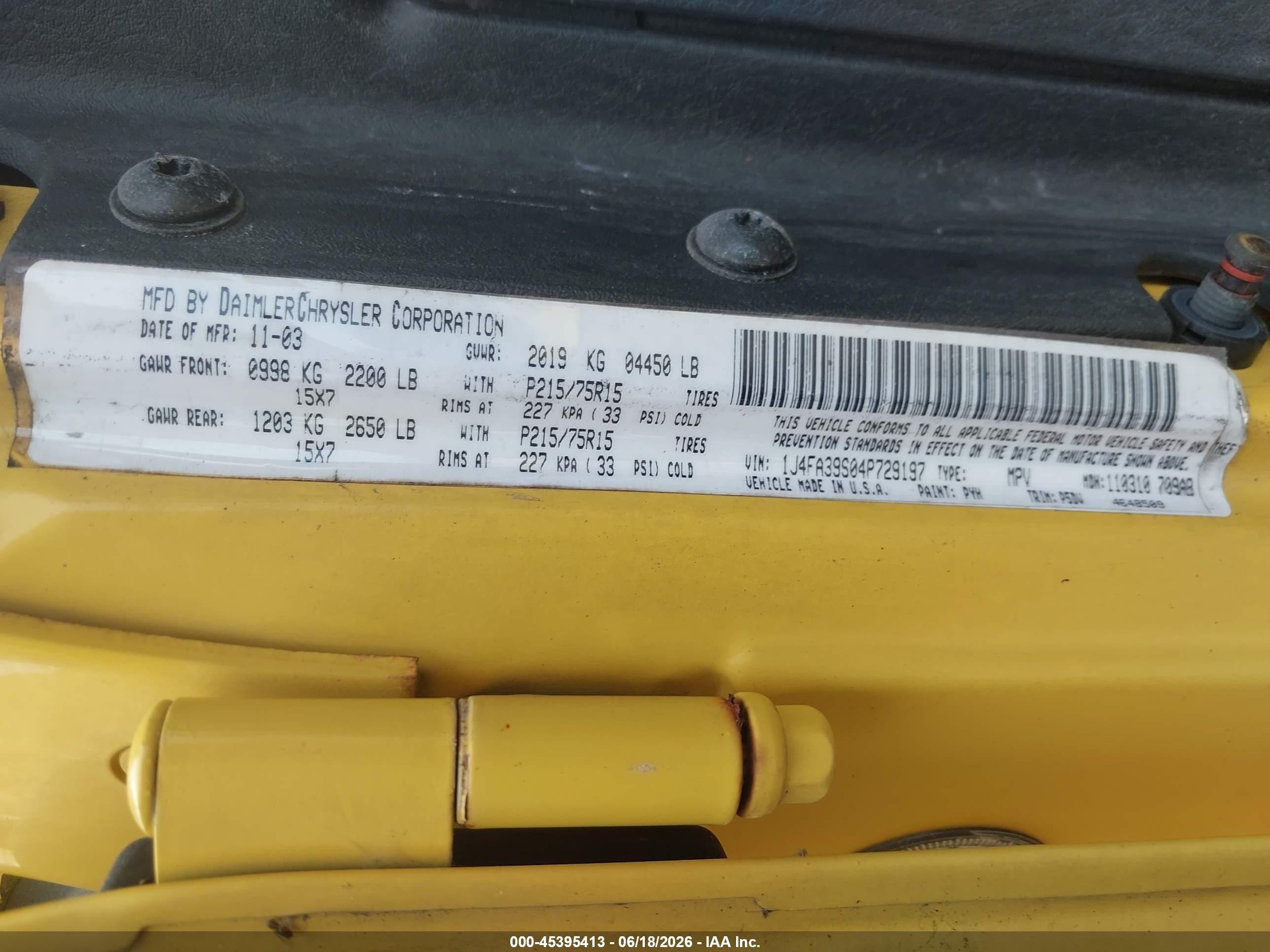 2004 Jeep Wrangler X Yellow vin: 1J4FA39S04P729197