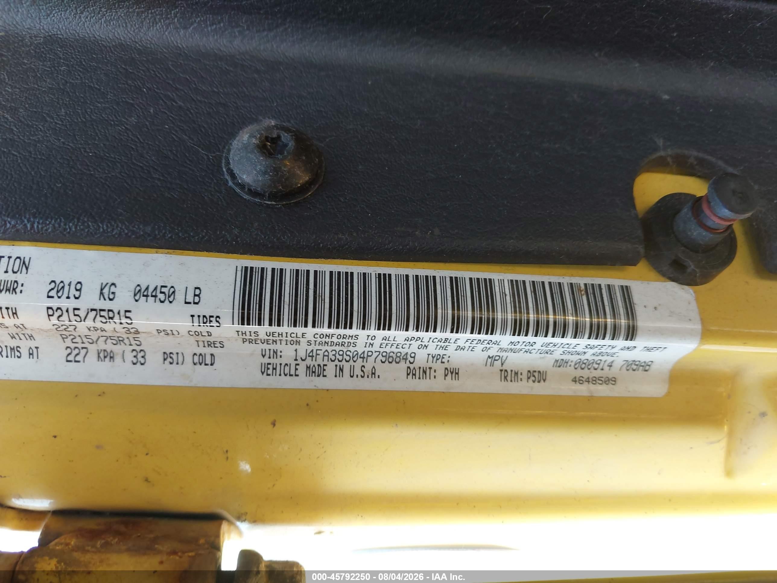2004 Jeep Wrangler X Yellow vin: 1J4FA39S04P796849