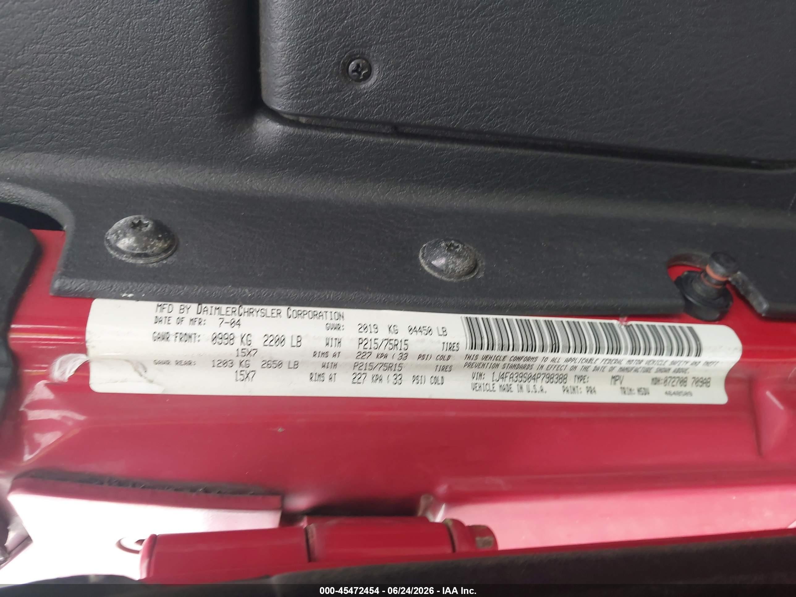 2004 Jeep Wrangler X Red vin: 1J4FA39S04P798388