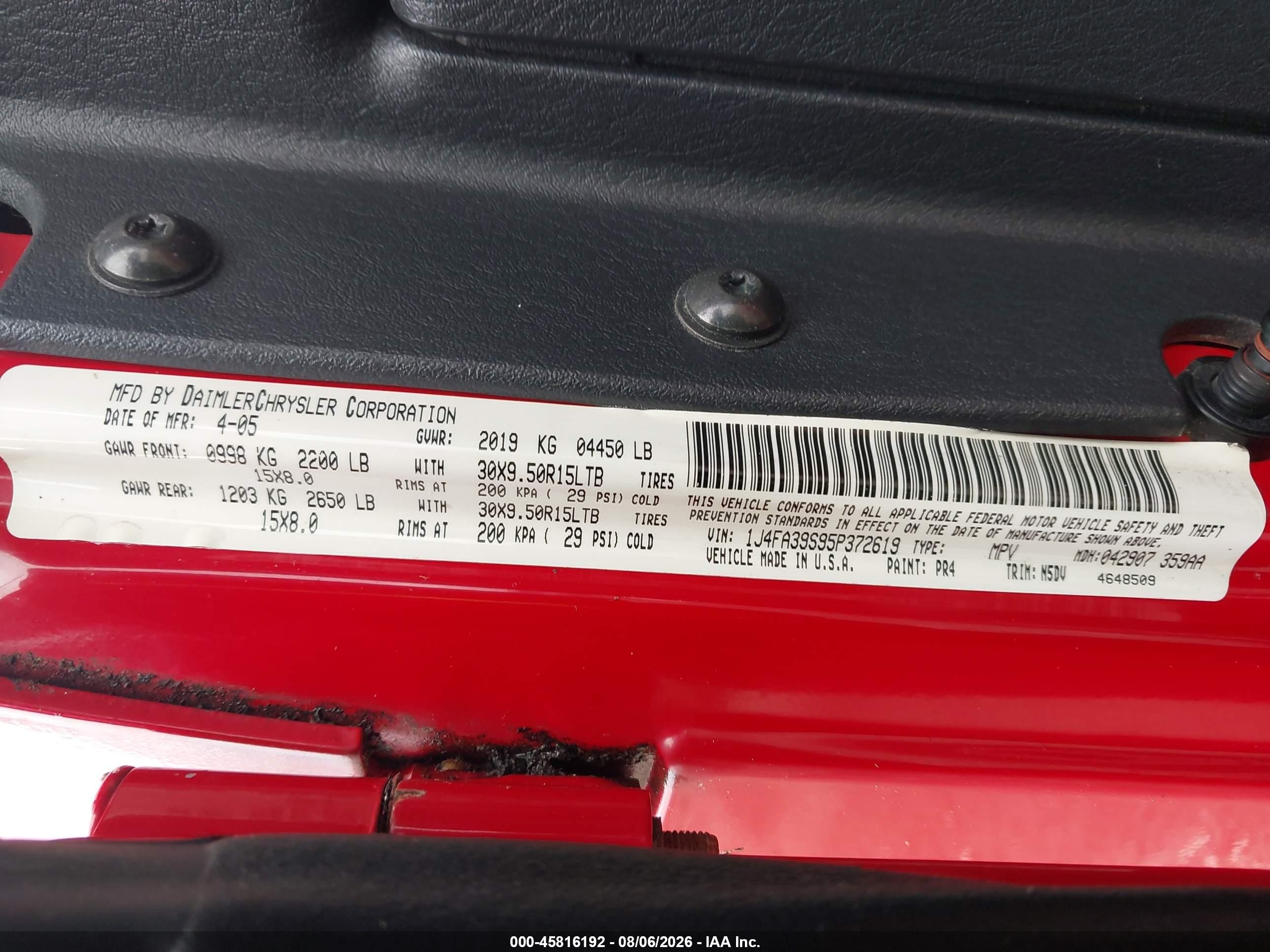 2005 Jeep Wrangler X Red vin: 1J4FA39S95P372619