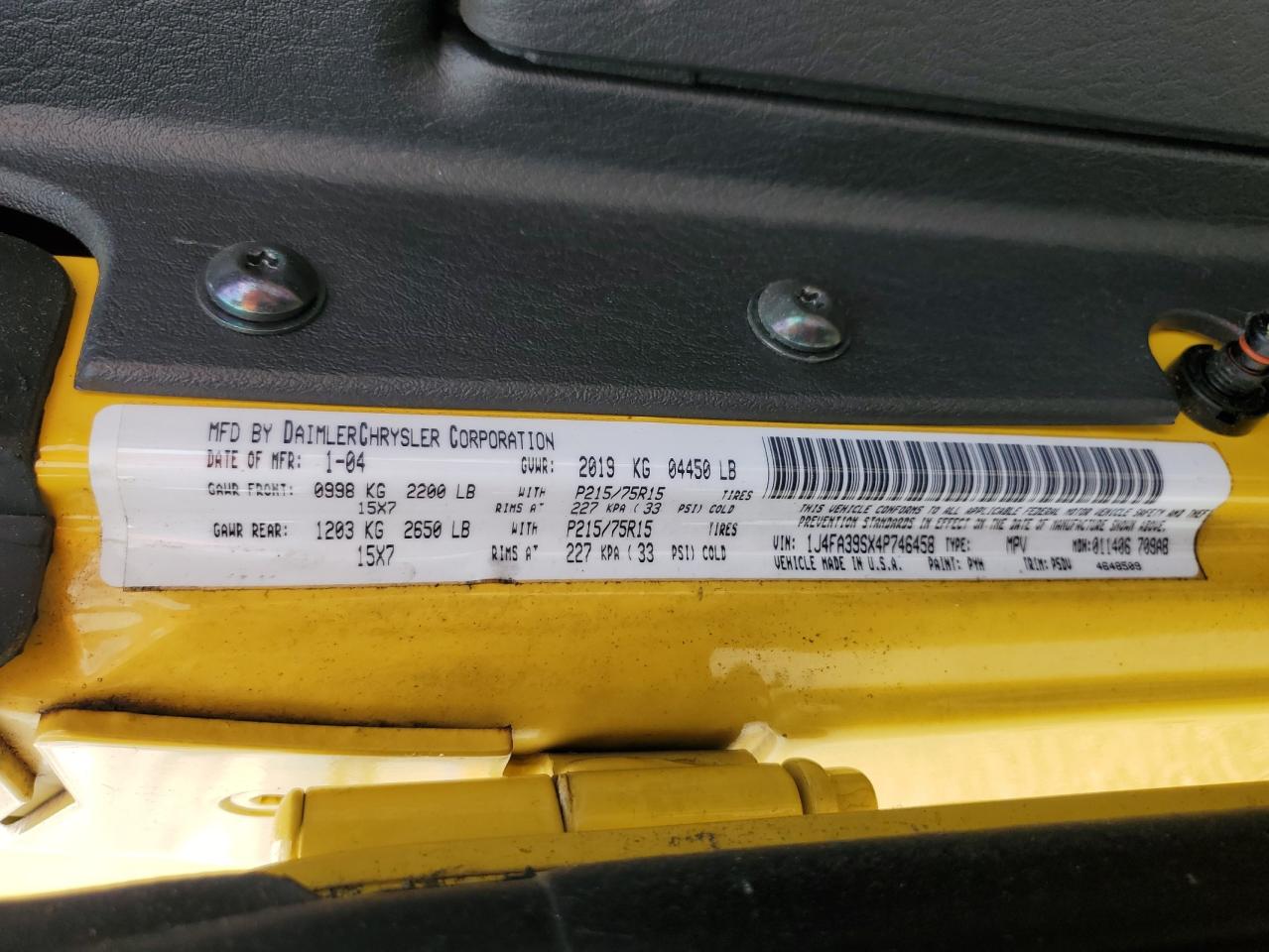 2004 Jeep Wrangler X Yellow vin: 1J4FA39SX4P746458