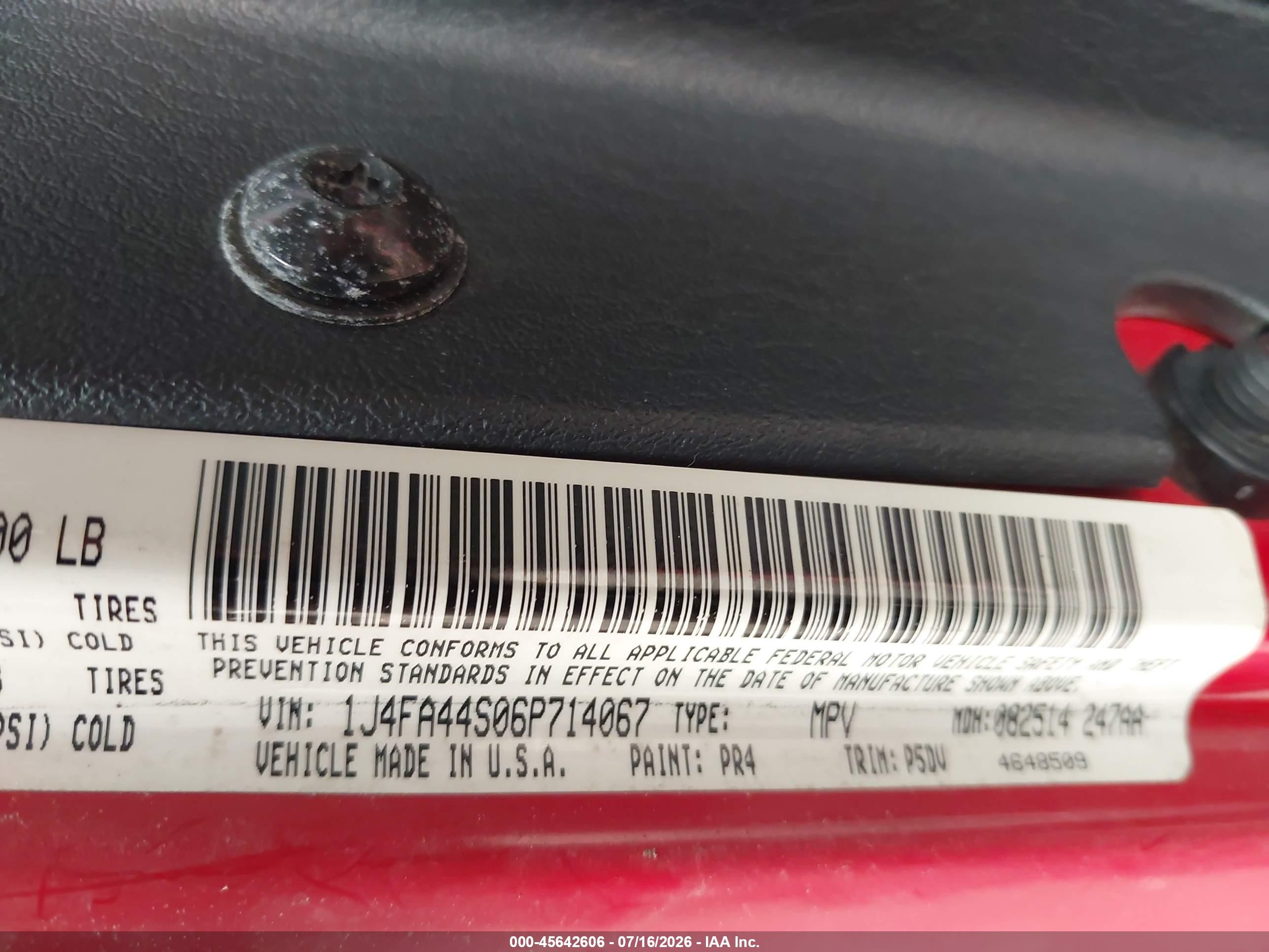 2006 Jeep Wrangler Unlimited Red vin: 1J4FA44S06P714067