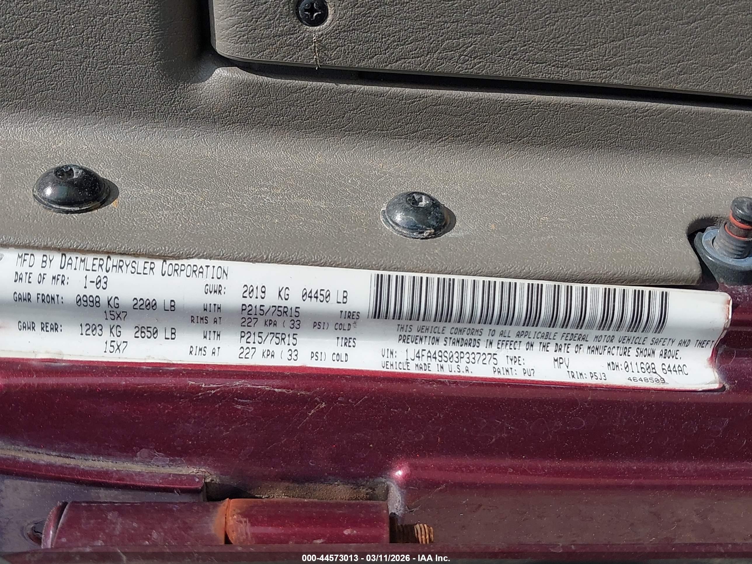 2003 Jeep Wrangler Sport Burgundy vin: 1J4FA49S03P337275