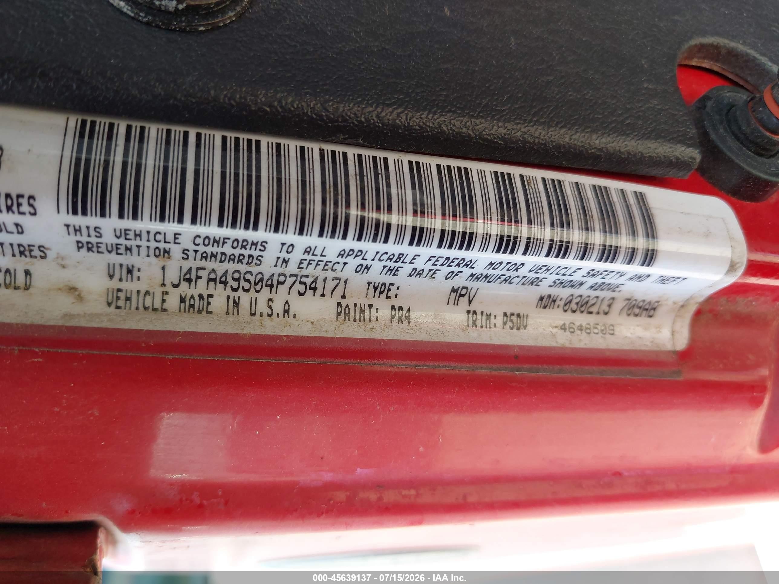 2004 Jeep Wrangler Unlimited Red vin: 1J4FA49S04P754171