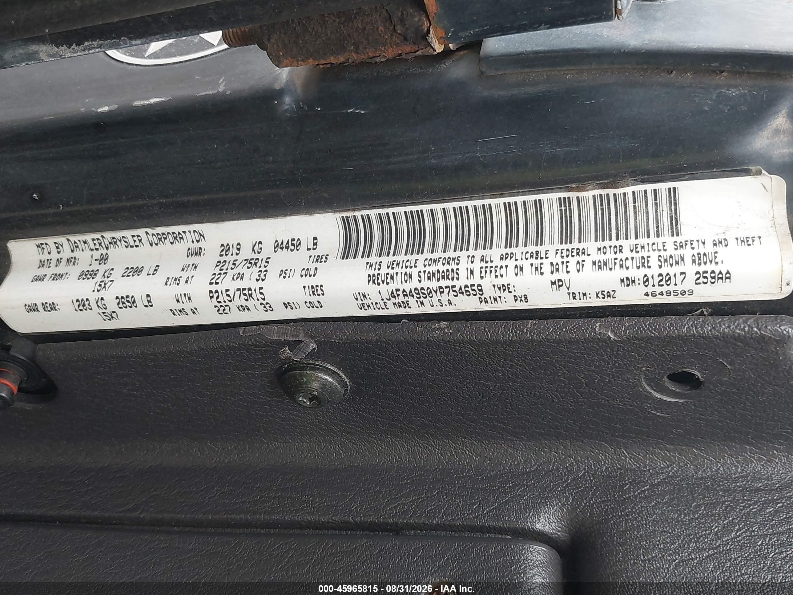 2000 Jeep Wrangler Sport Black vin: 1J4FA49S0YP754659