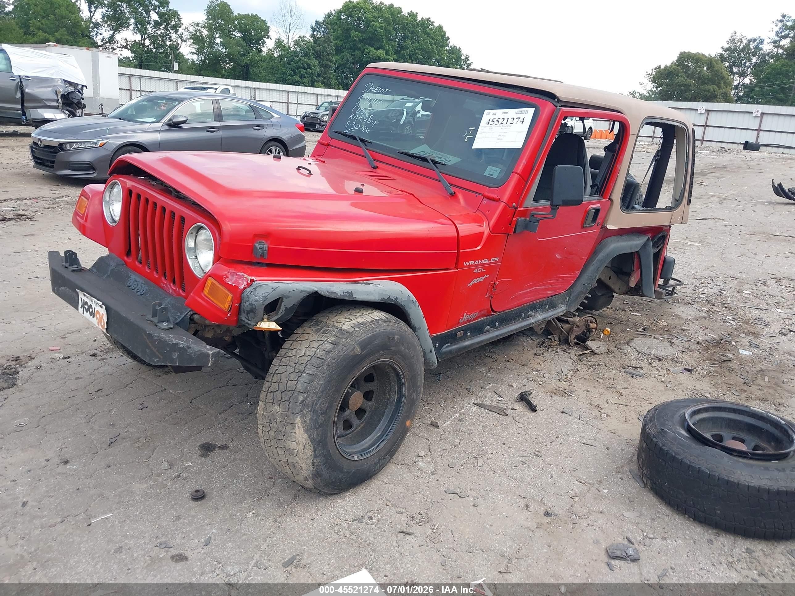 2000 Jeep Wrangler Sport Красный vin: 1J4FA49S0YP804962