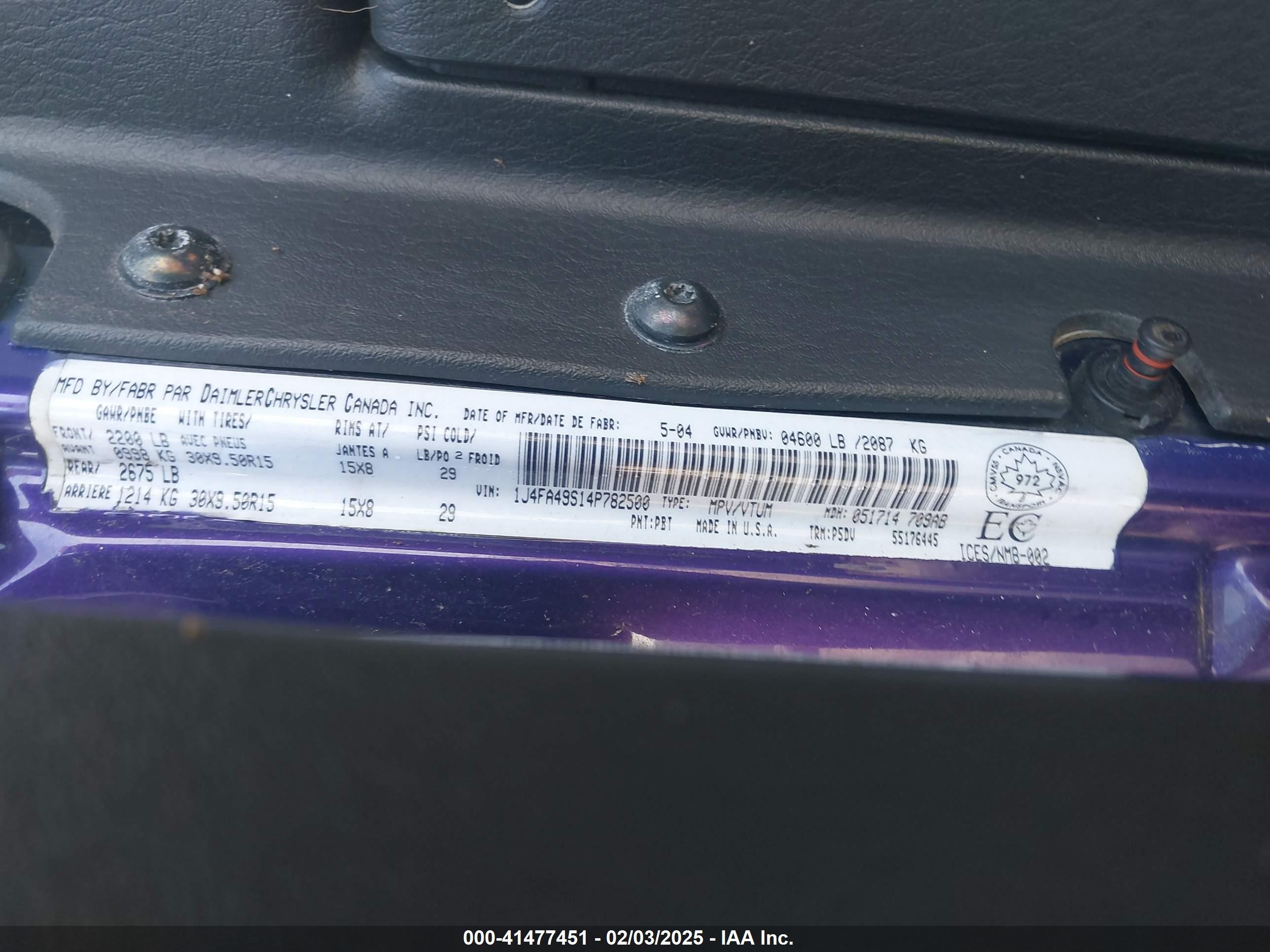 2004 Jeep Tj Unlimited Purple vin: 1J4FA49S14P782500
