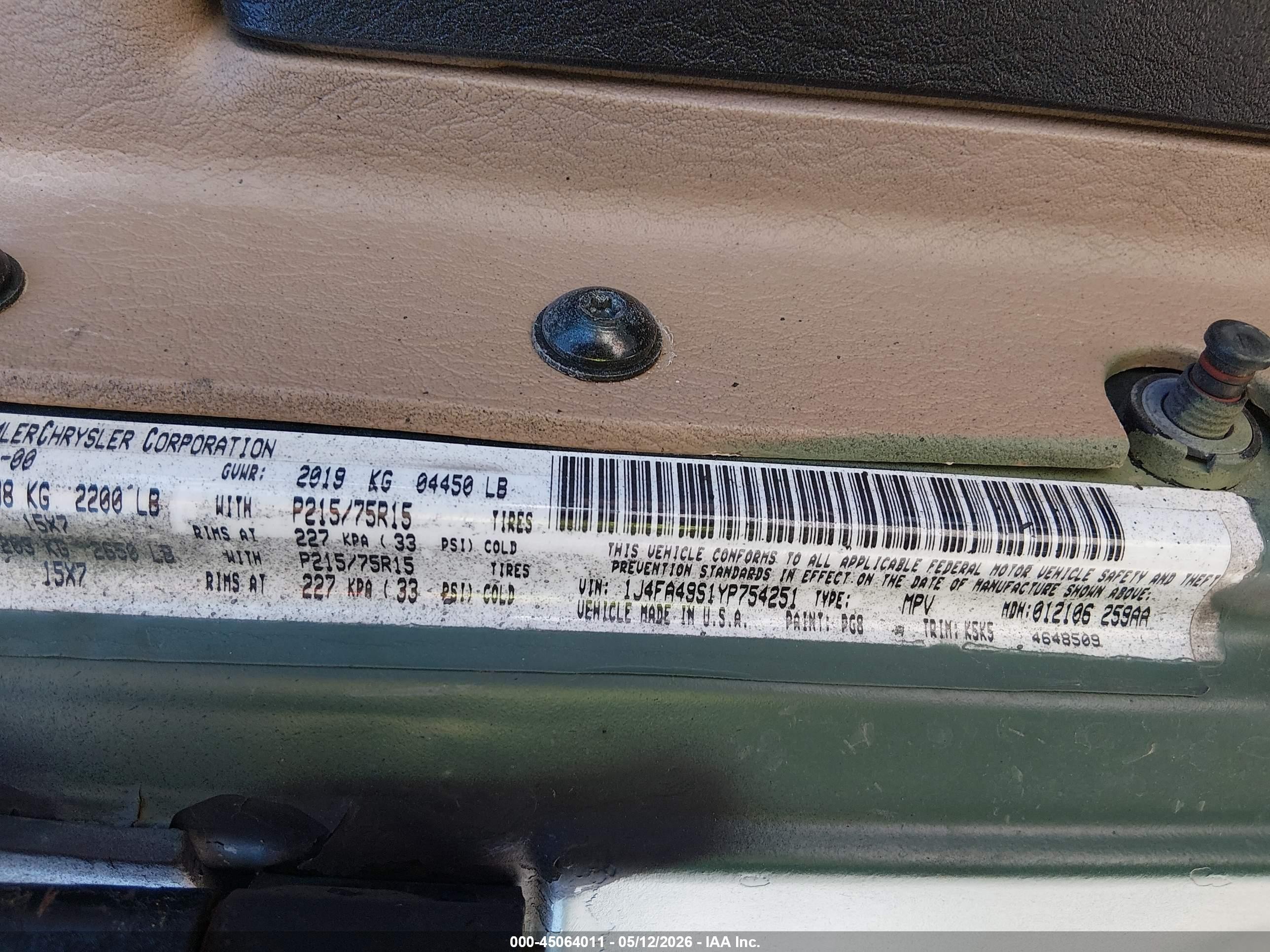 2000 Jeep Wrangler Sport Green vin: 1J4FA49S1YP754251