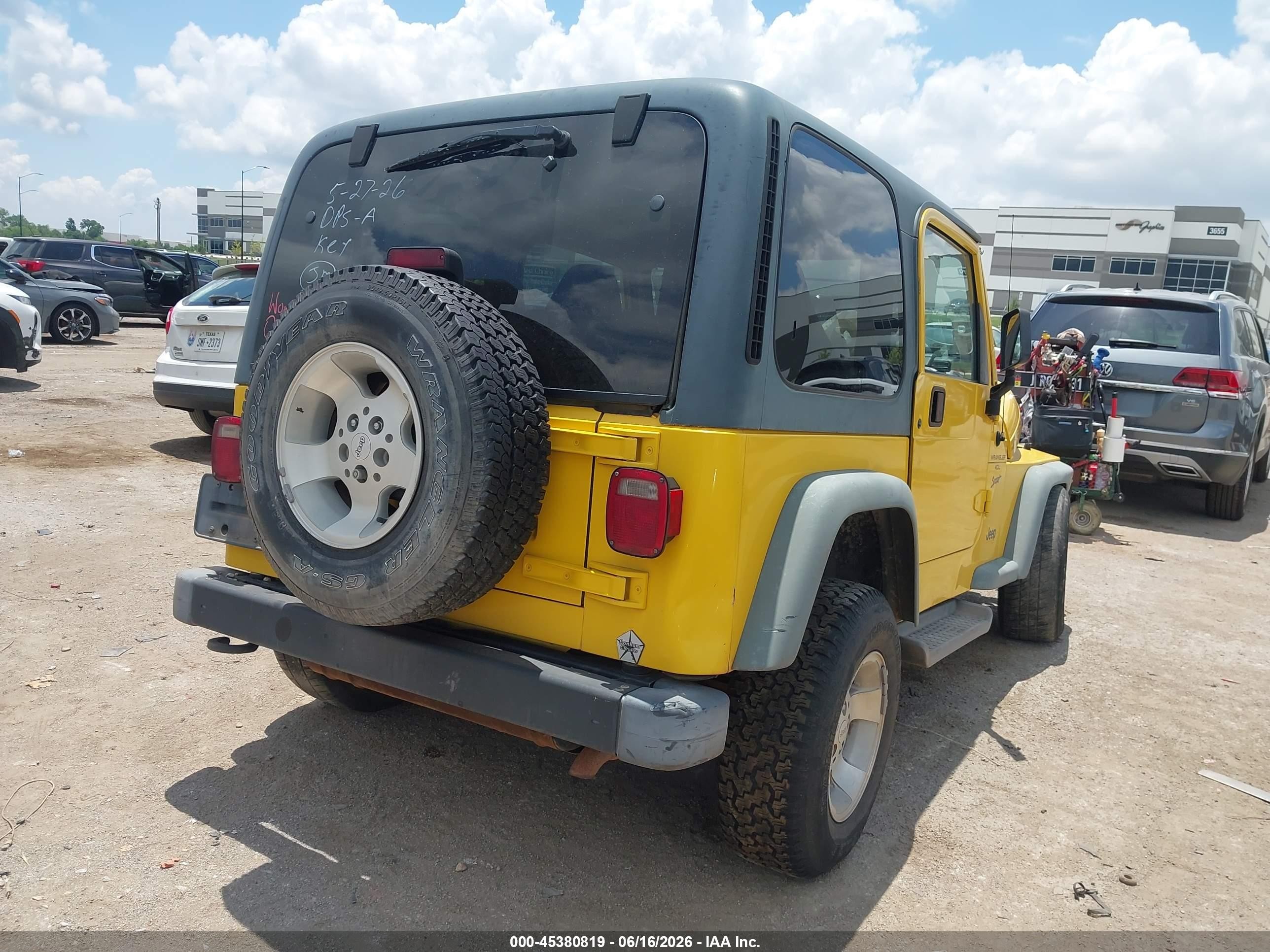 2001 Jeep Wrangler Sport Yellow vin: 1J4FA49S21P306607
