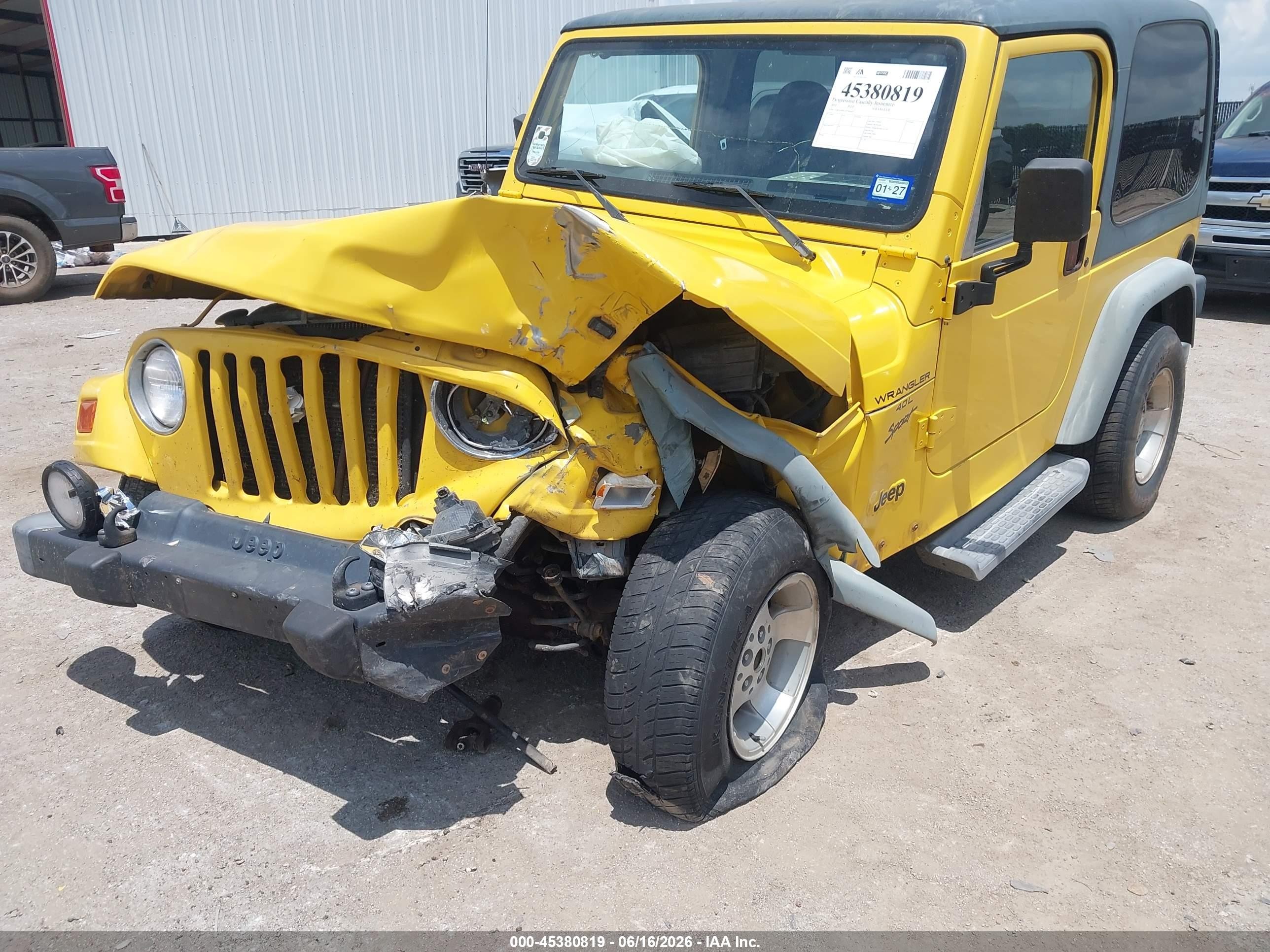 2001 Jeep Wrangler Sport Yellow vin: 1J4FA49S21P306607
