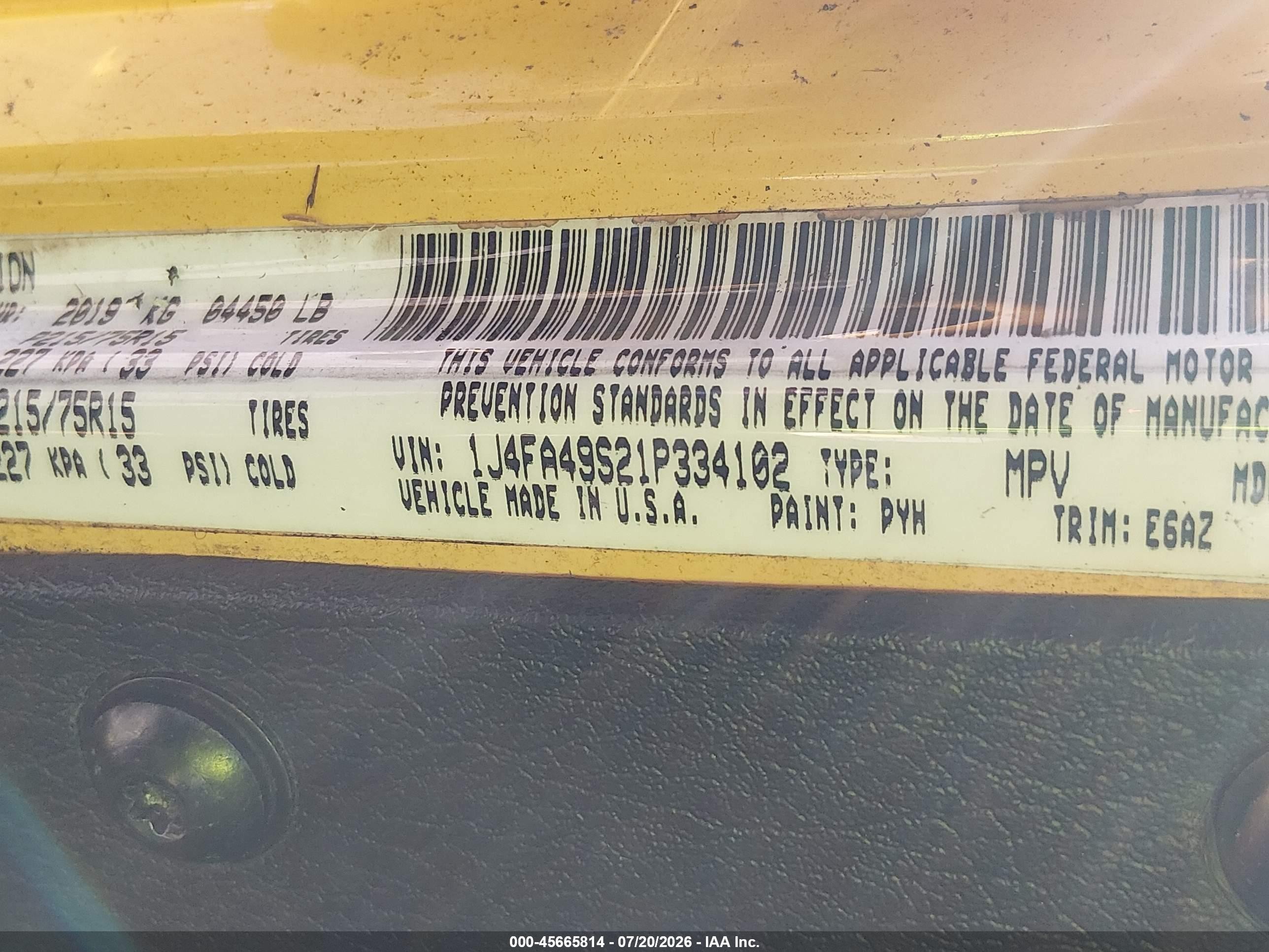 2001 Jeep Wrangler Sport Yellow vin: 1J4FA49S21P334102